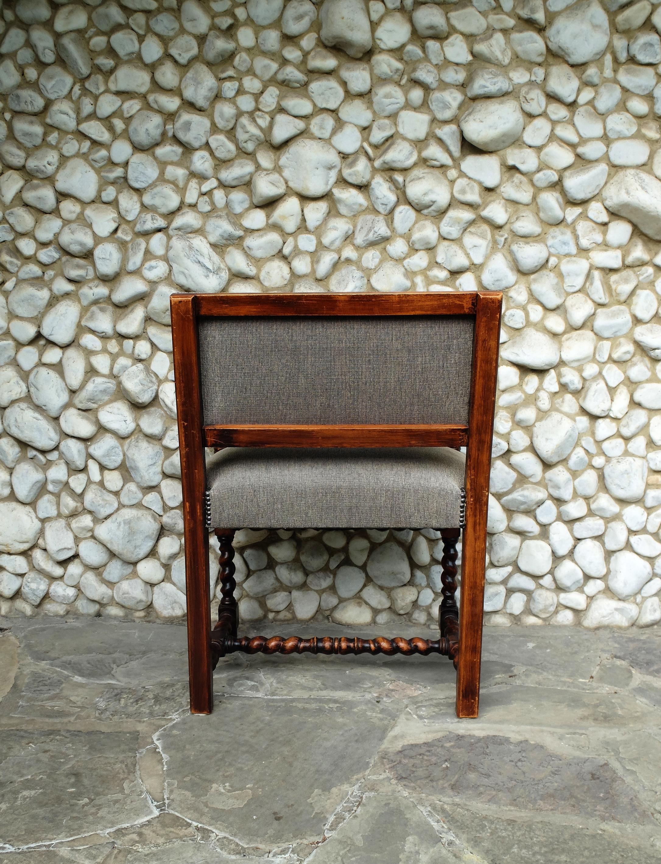 Upholstery Antique French Louis XIII Style Armchair from the 19th Century, Sculpted For Sale