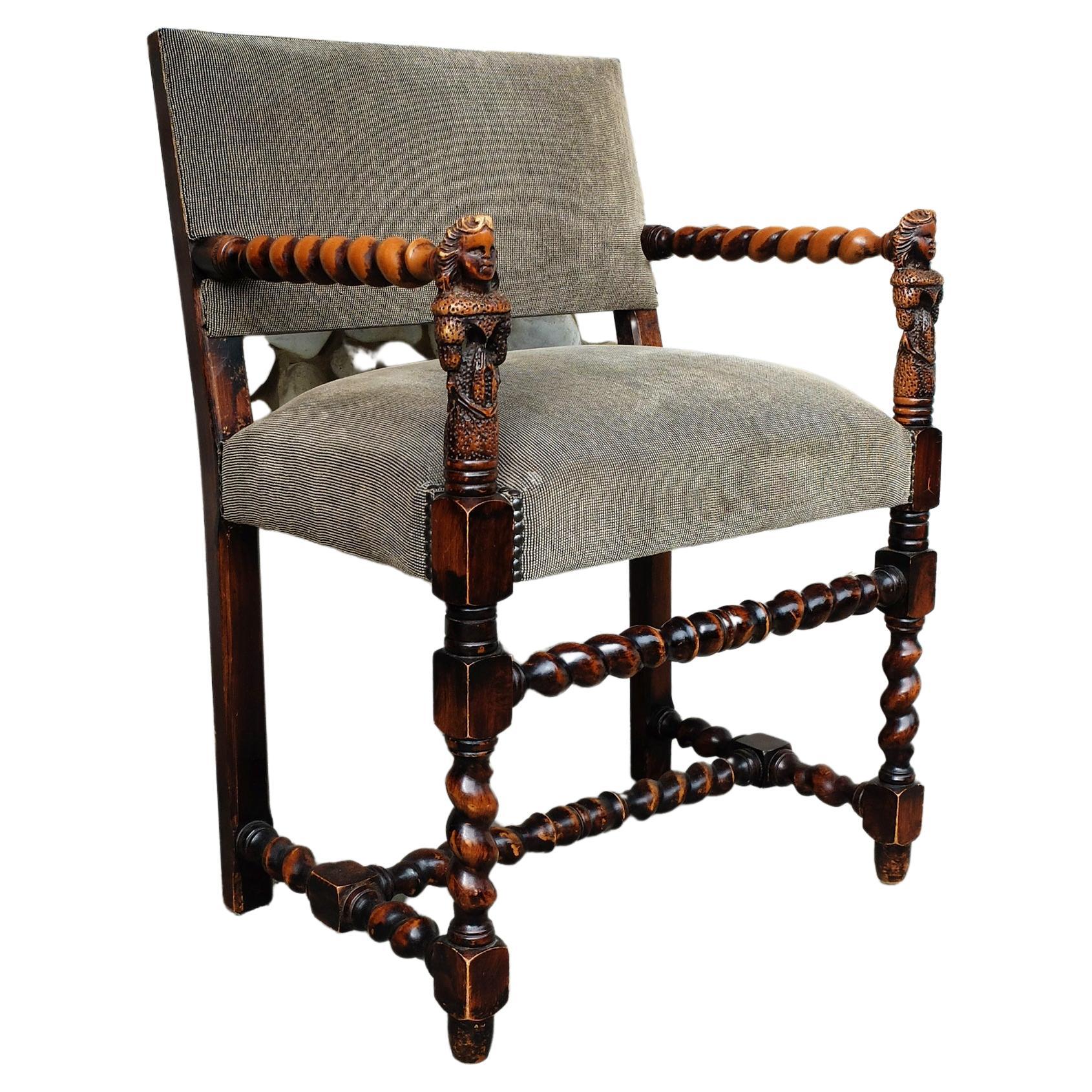 Antique French Louis XIII Style Armchair from the 19th Century, Sculpted For Sale