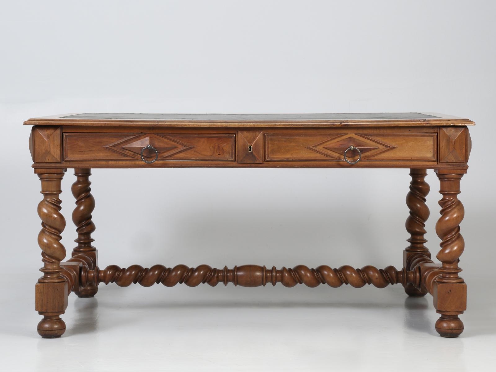 Antique French Louis XIII Style Barley Twist Desk in Solid Walnut Unrestored 5