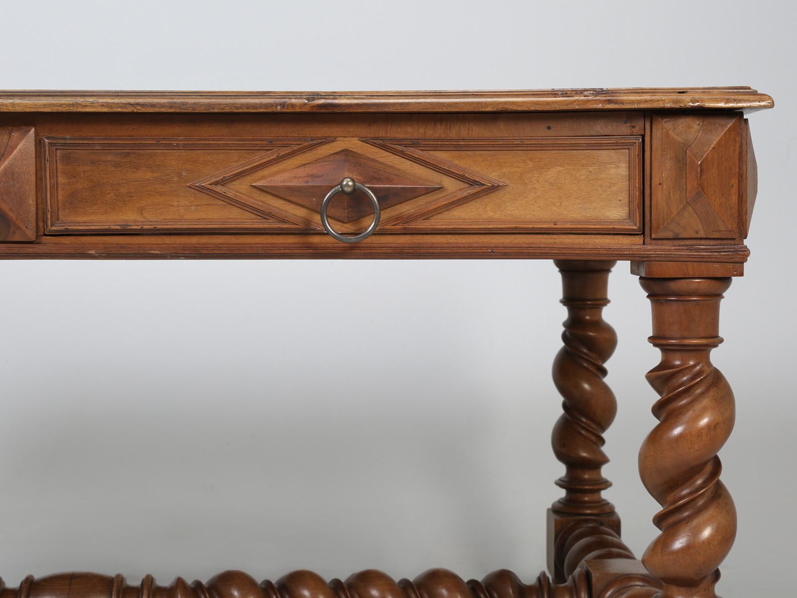 Antique French Louis XIII Style Barley Twist Desk in Solid Walnut Unrestored 6