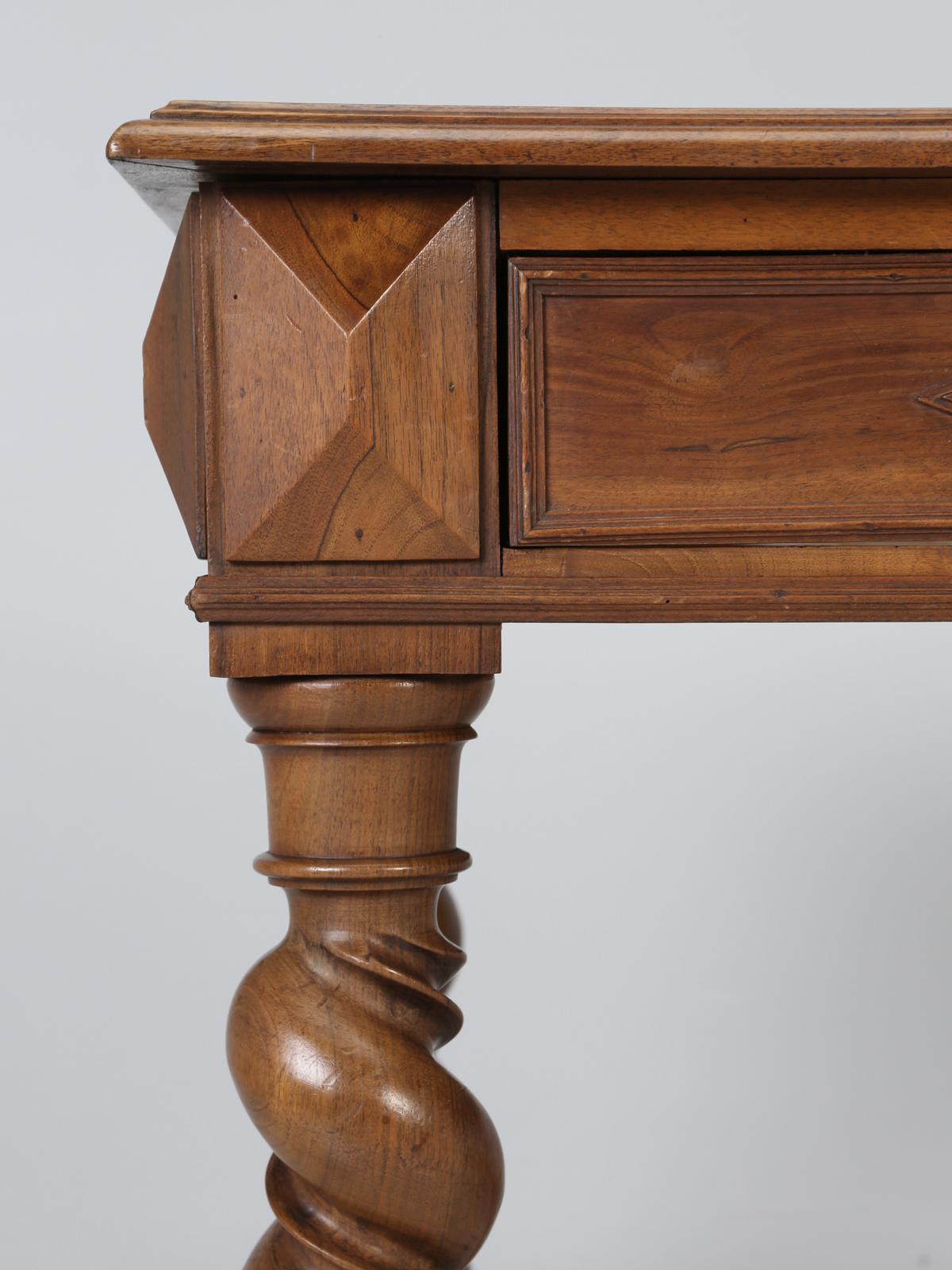 Antique French Louis XIII Style Barley Twist Desk in Solid Walnut Unrestored 9