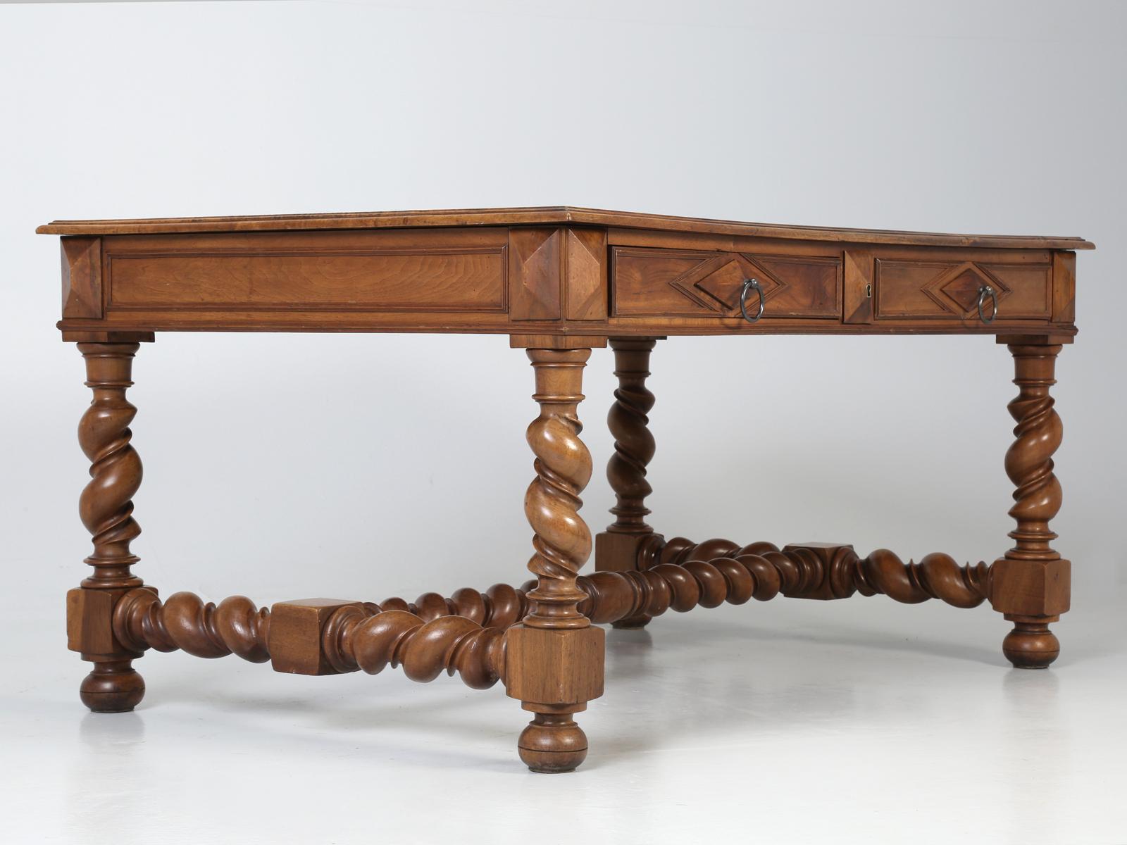 Antique French Louis XIII Style Barley Twist Desk in Solid Walnut Unrestored 14