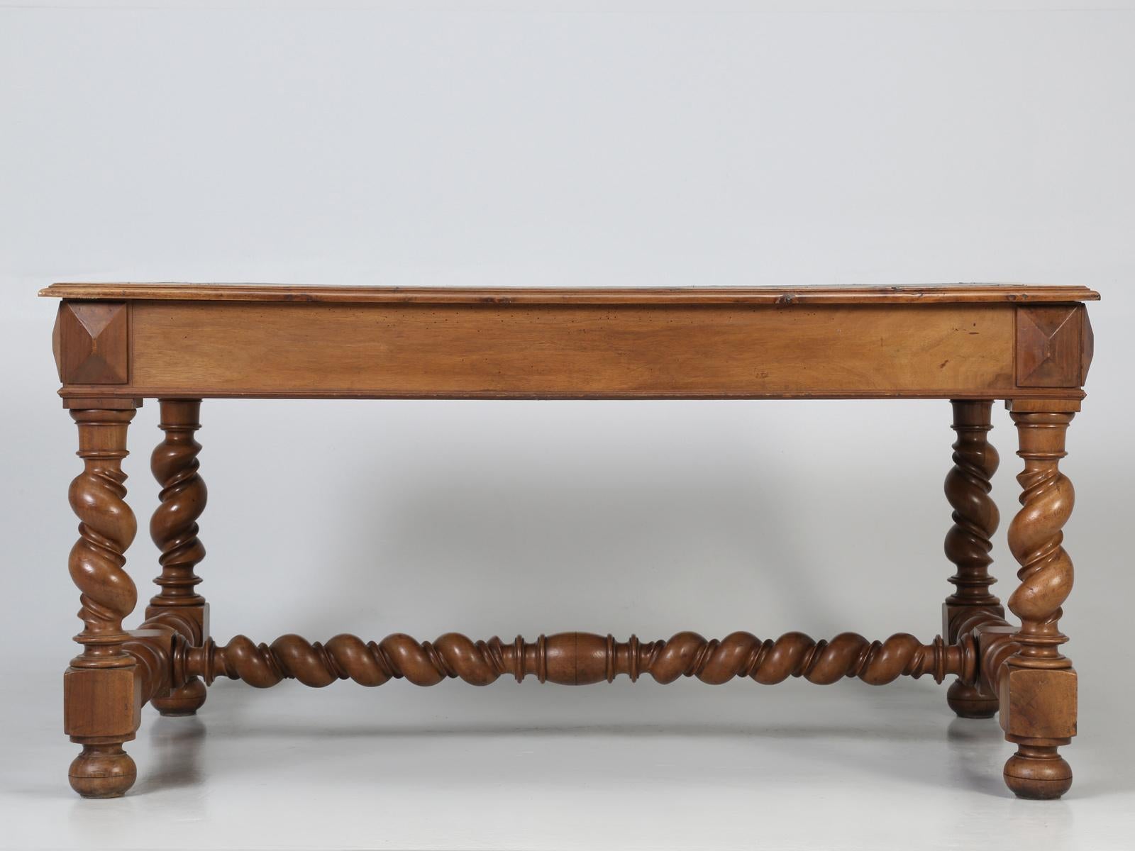 Antique French Louis XIII Style Barley Twist Desk in Solid Walnut Unrestored 15
