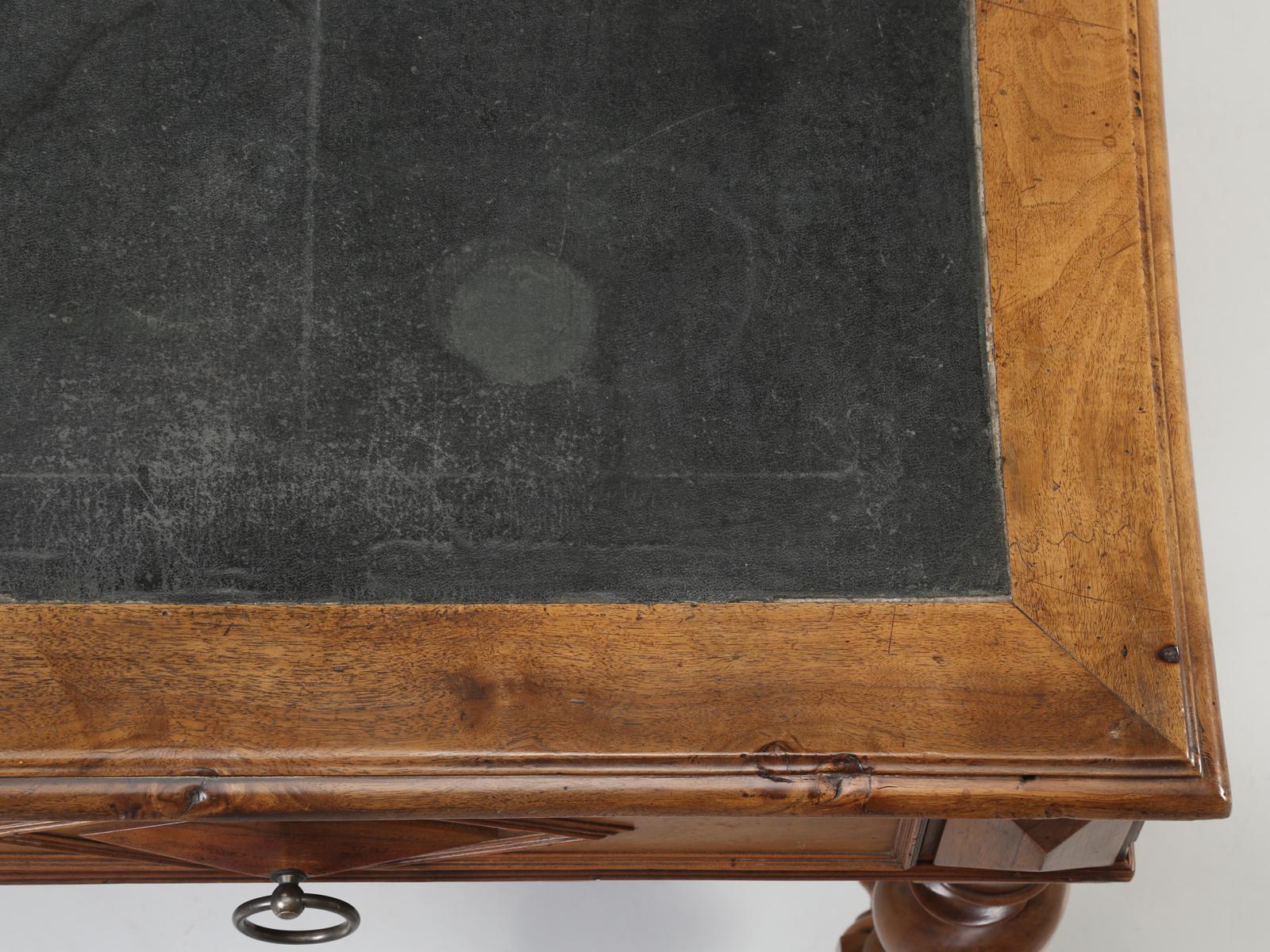 Antique French Louis XIII Style Barley Twist Desk in Solid Walnut Unrestored 2
