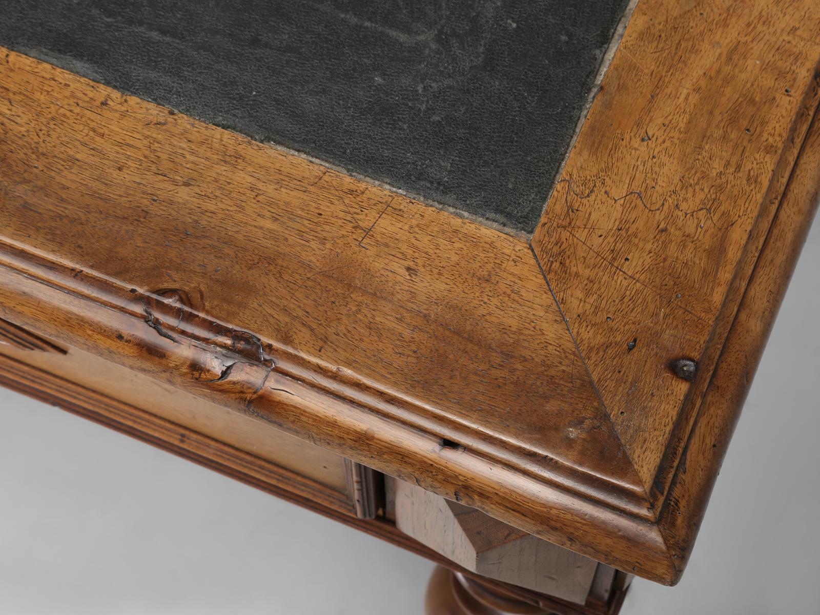 Antique French Louis XIII Style Barley Twist Desk in Solid Walnut Unrestored 3