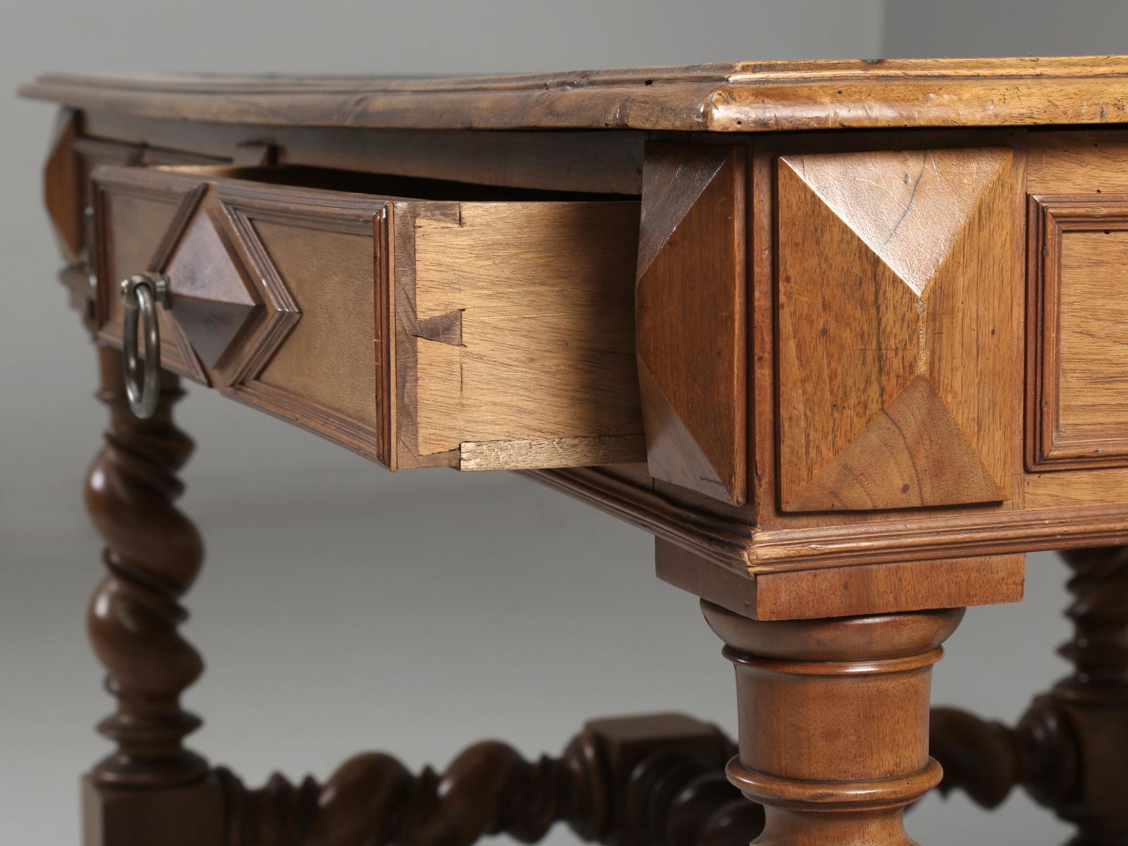 Antique French Louis XIII Style Barley Twist Desk in Solid Walnut Unrestored 4