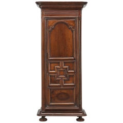 Antique French Louis XIII Style Bonnetière or Small Armoire in Figured Walnut