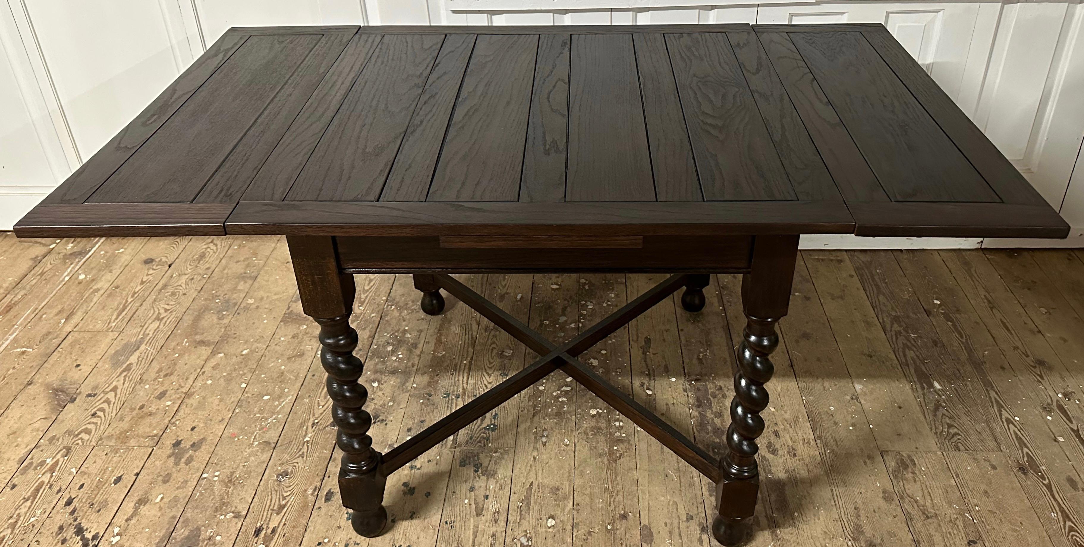 Antique French Louis XIII Style Draw Leaf Dining Table with Barley Twist Legs For Sale 4