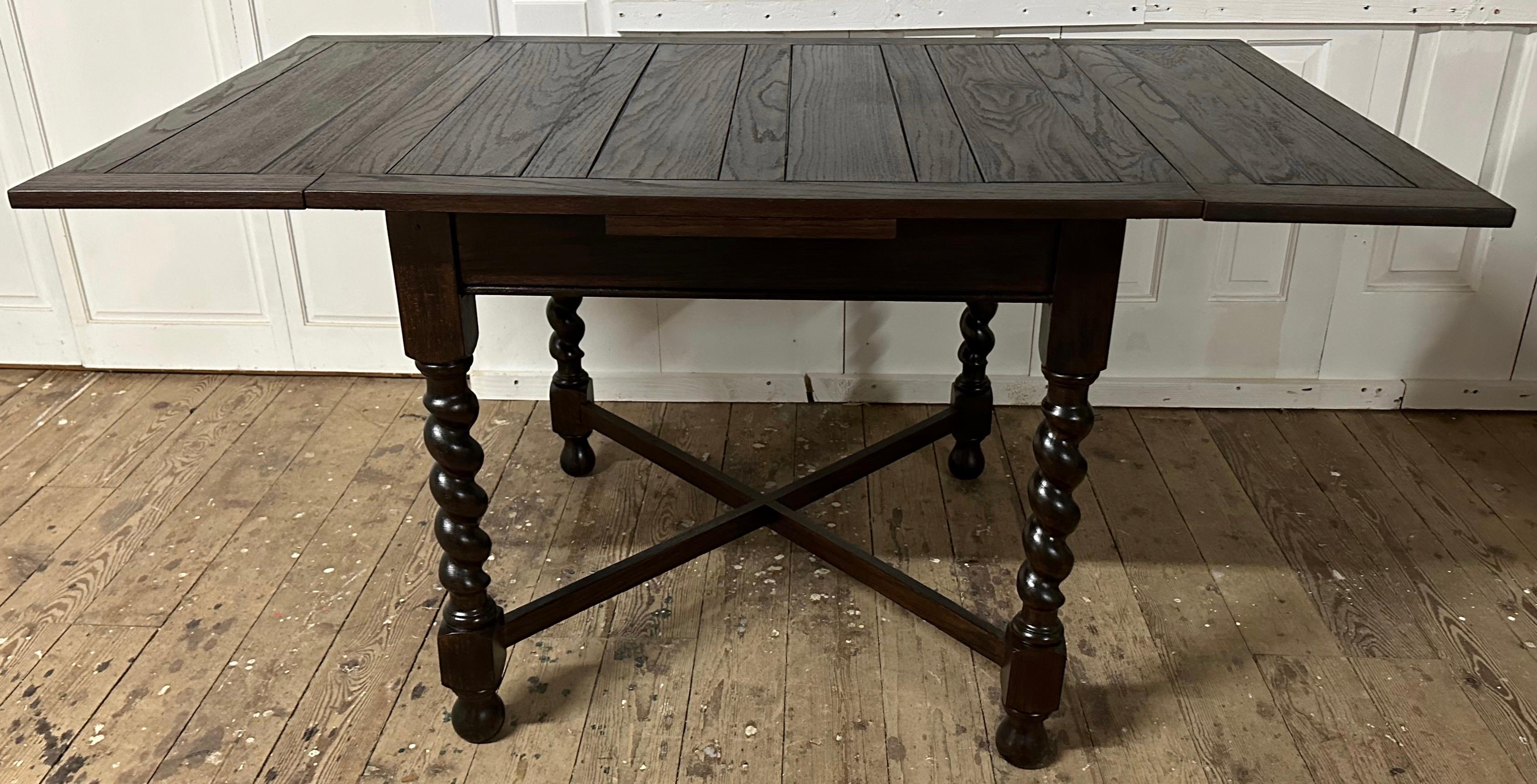 Antique French Louis XIII Style Draw Leaf Dining Table with Barley Twist Legs For Sale 5