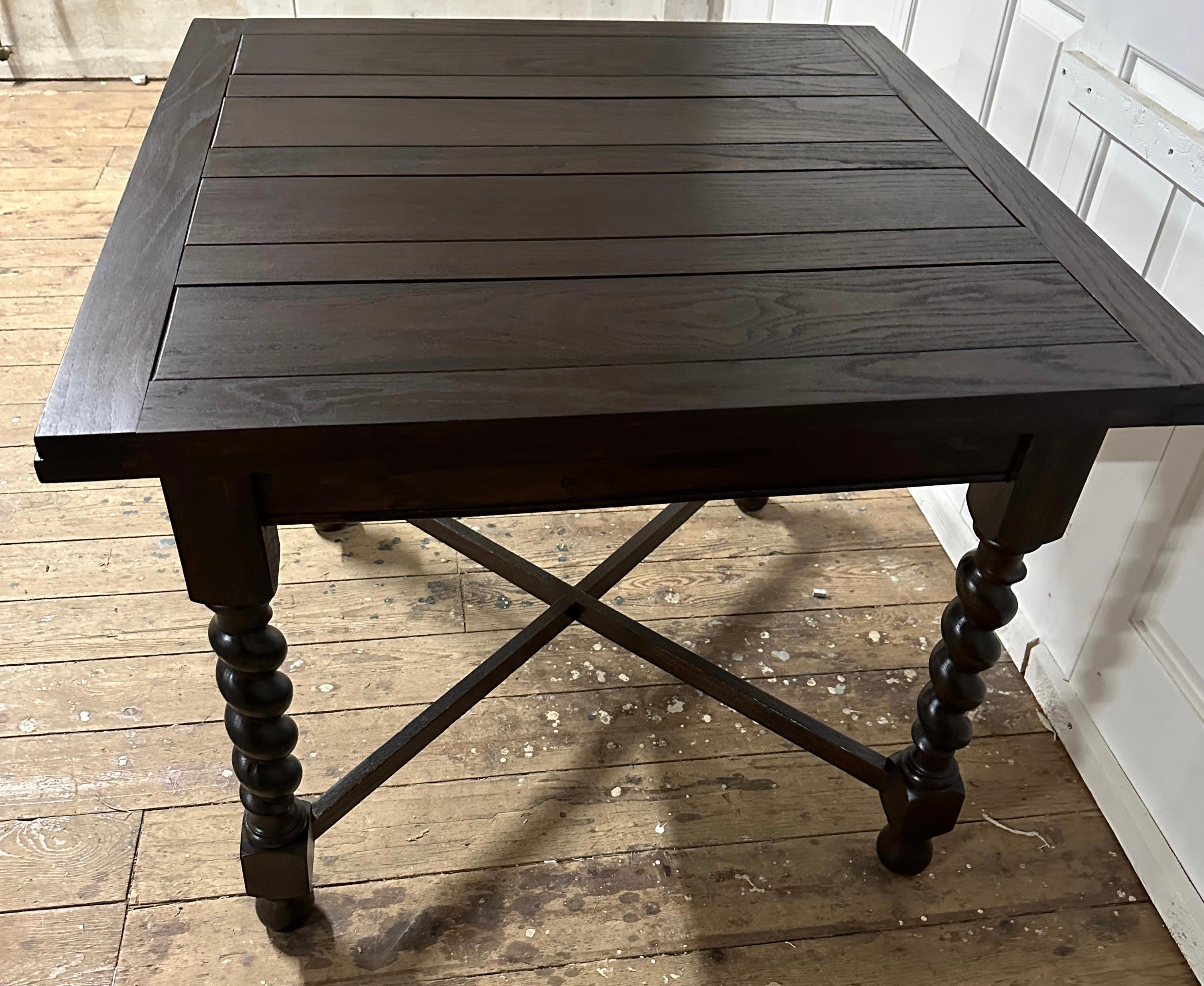 Antique French Louis XIII Style Draw Leaf Dining Table with Barley Twist Legs For Sale 7