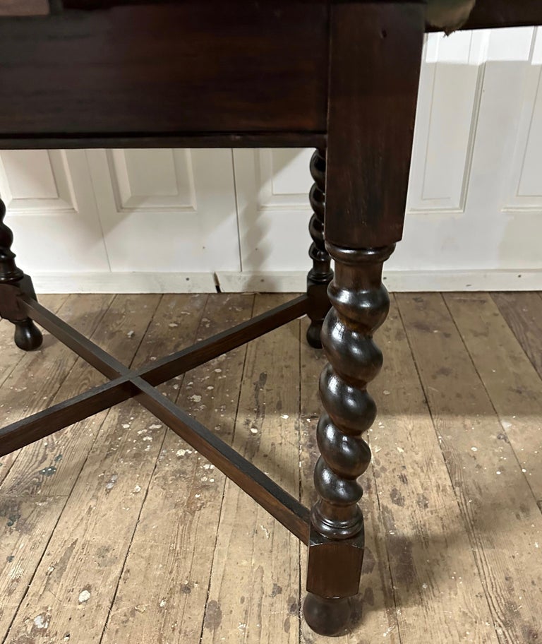 Oak Antique French Louis XIII Style Draw Leaf Dining Table with Barley Twist Legs For Sale