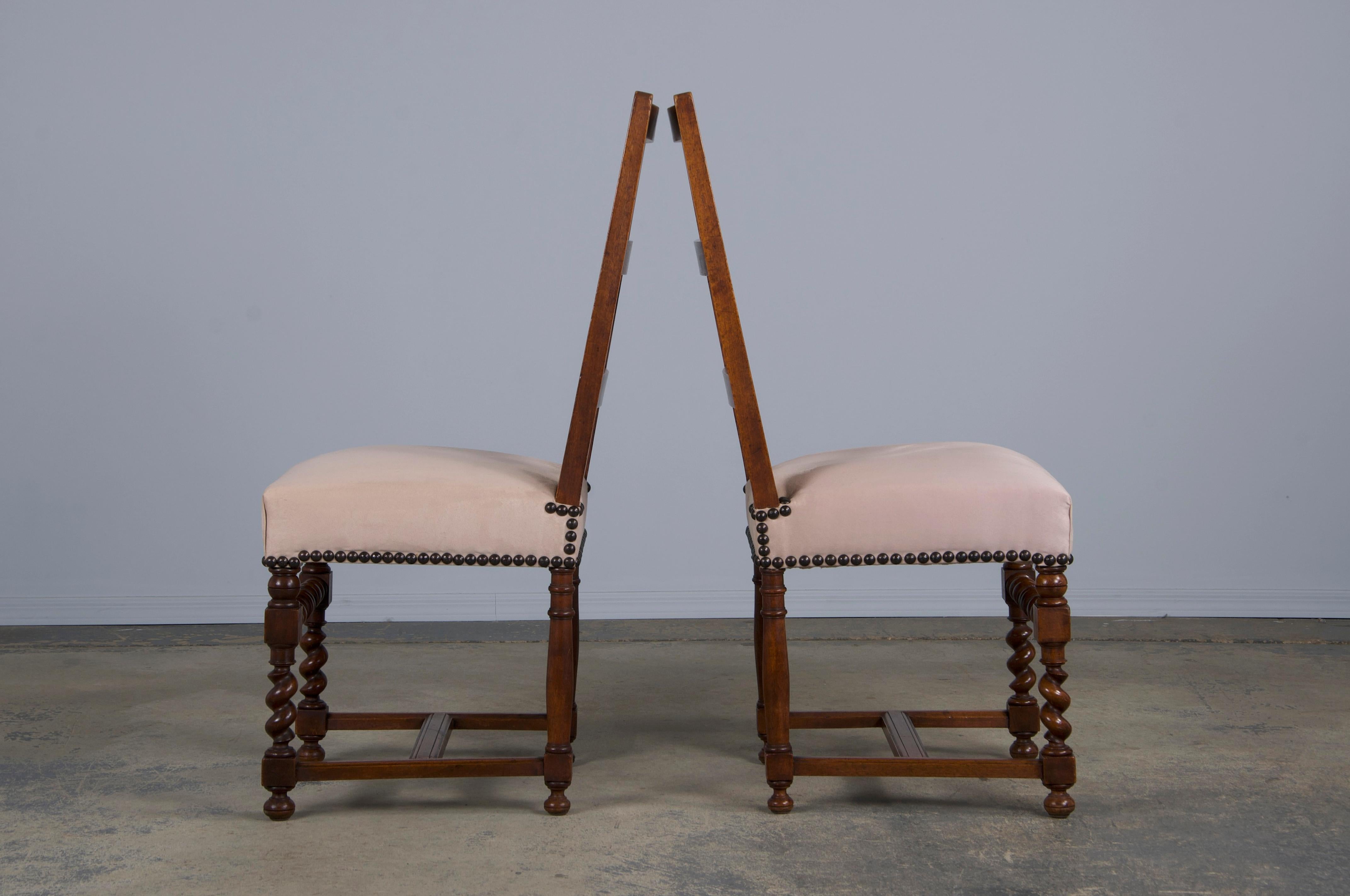 Antique French Louis XIII Style Ladder Back Walnut Dining Chairs - Set of 8 5