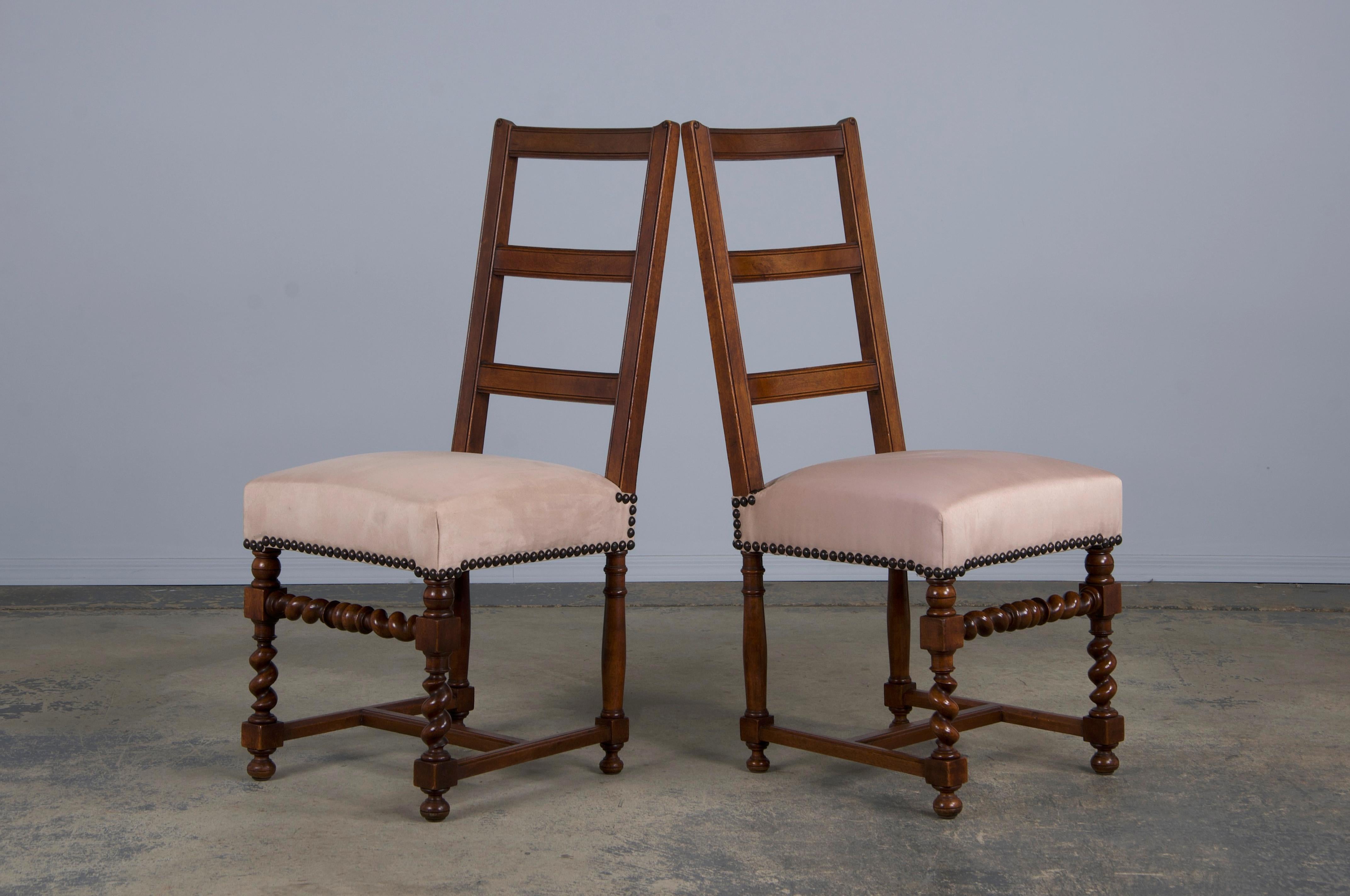 Antique French Louis XIII Style Ladder Back Walnut Dining Chairs - Set of 8 6