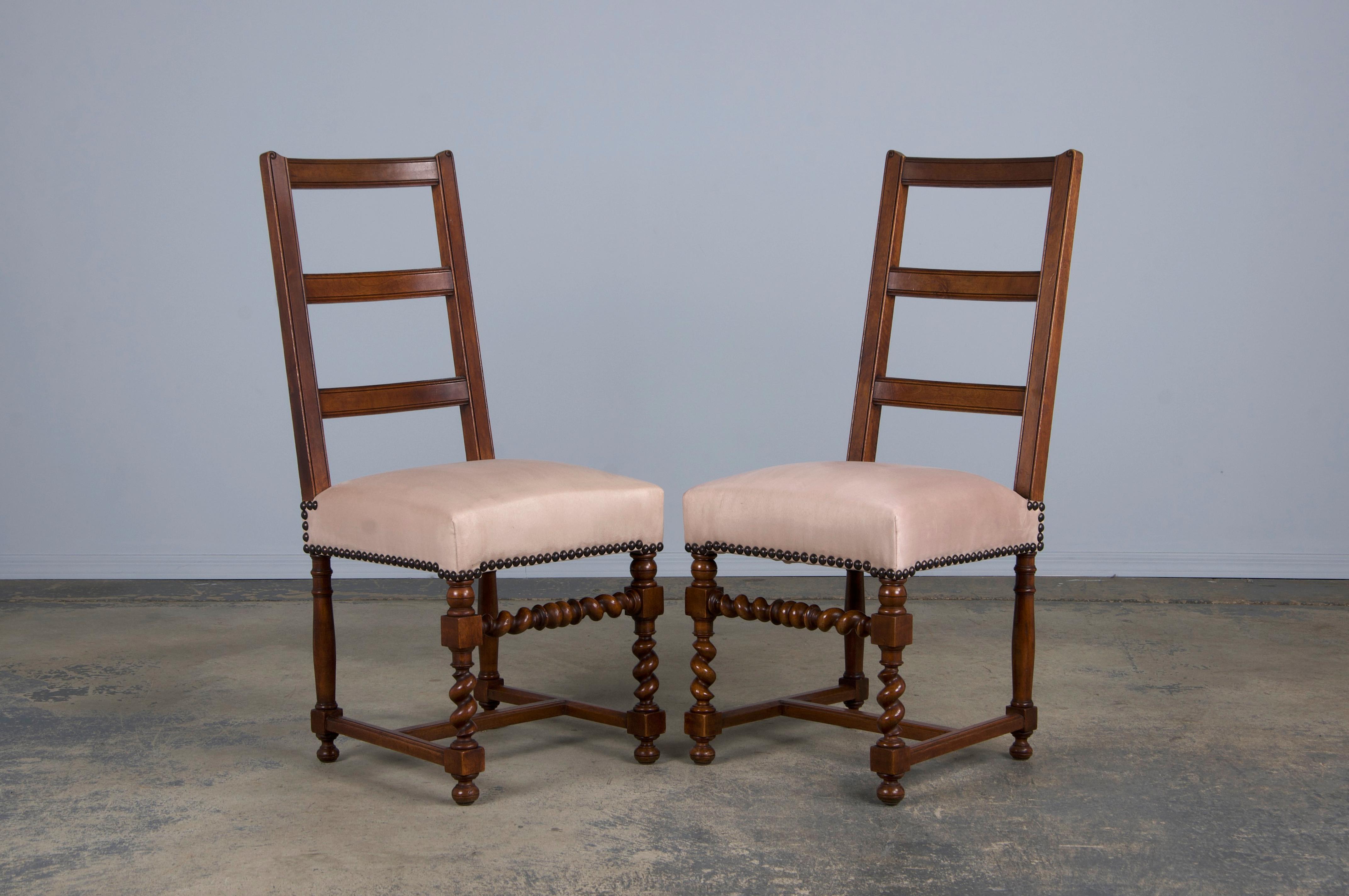 Antique French Louis XIII Style Ladder Back Walnut Dining Chairs - Set of 8 1