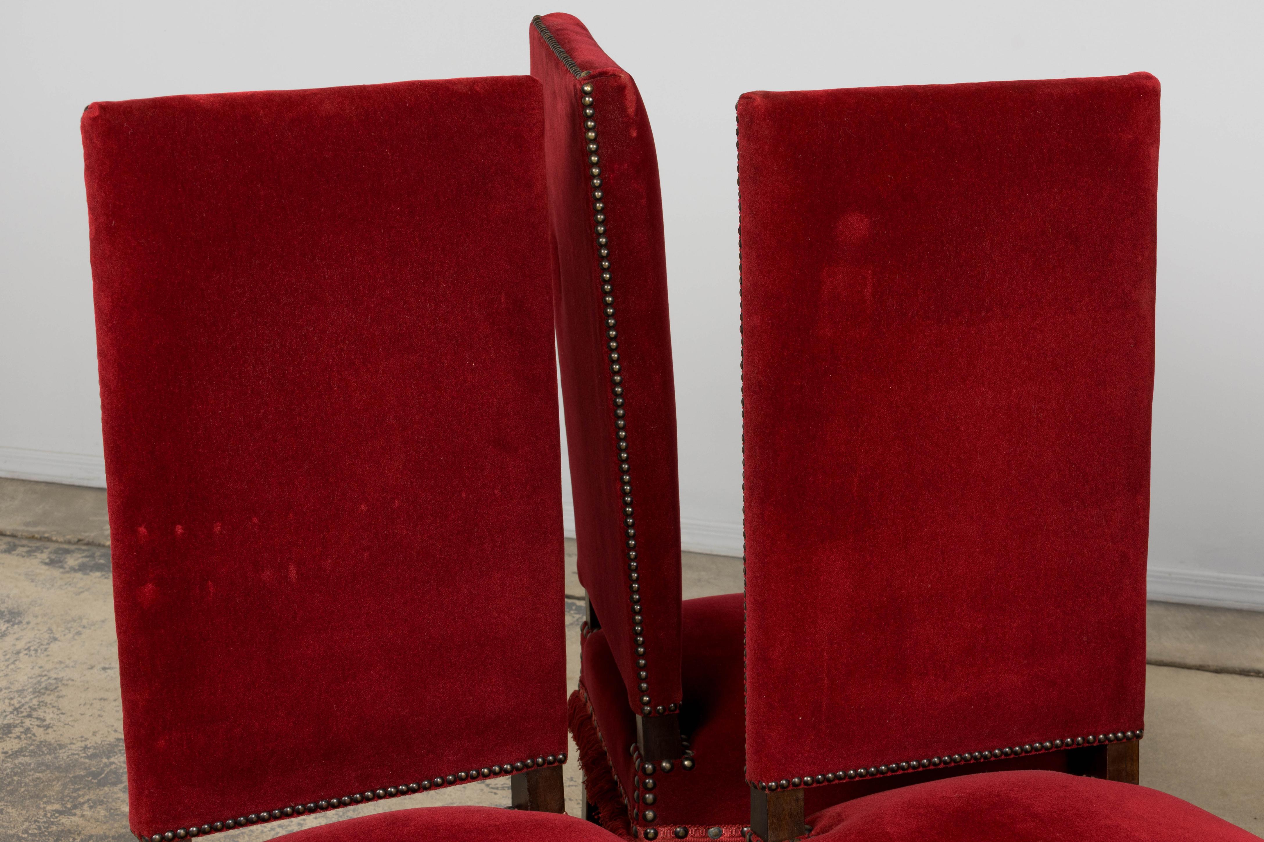 Antique French Louis XIII Style Maple Dining Chairs in Red Velvet - Set of 10 For Sale 5