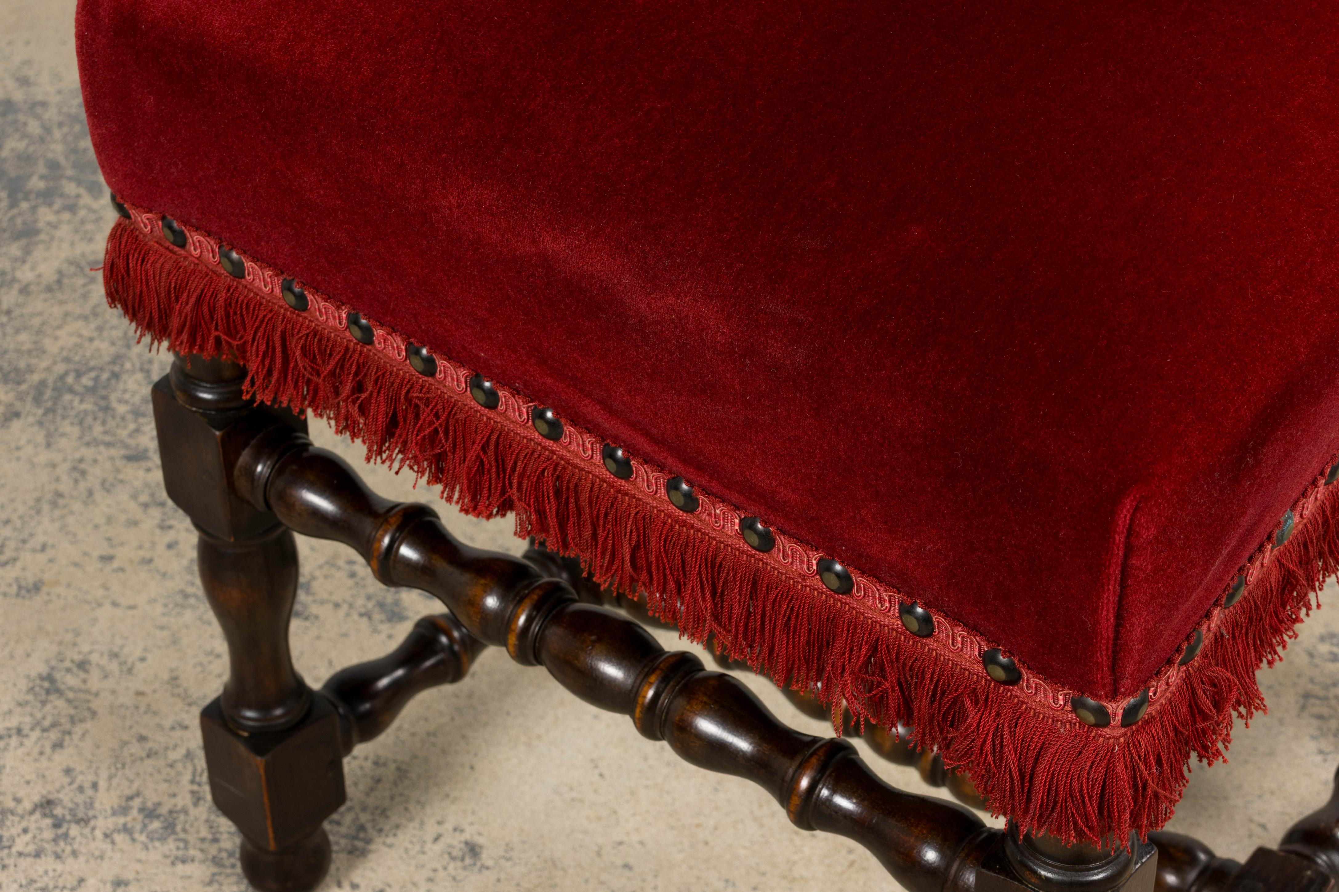 Antique French Louis XIII Style Maple Dining Chairs in Red Velvet - Set of 10 For Sale 6