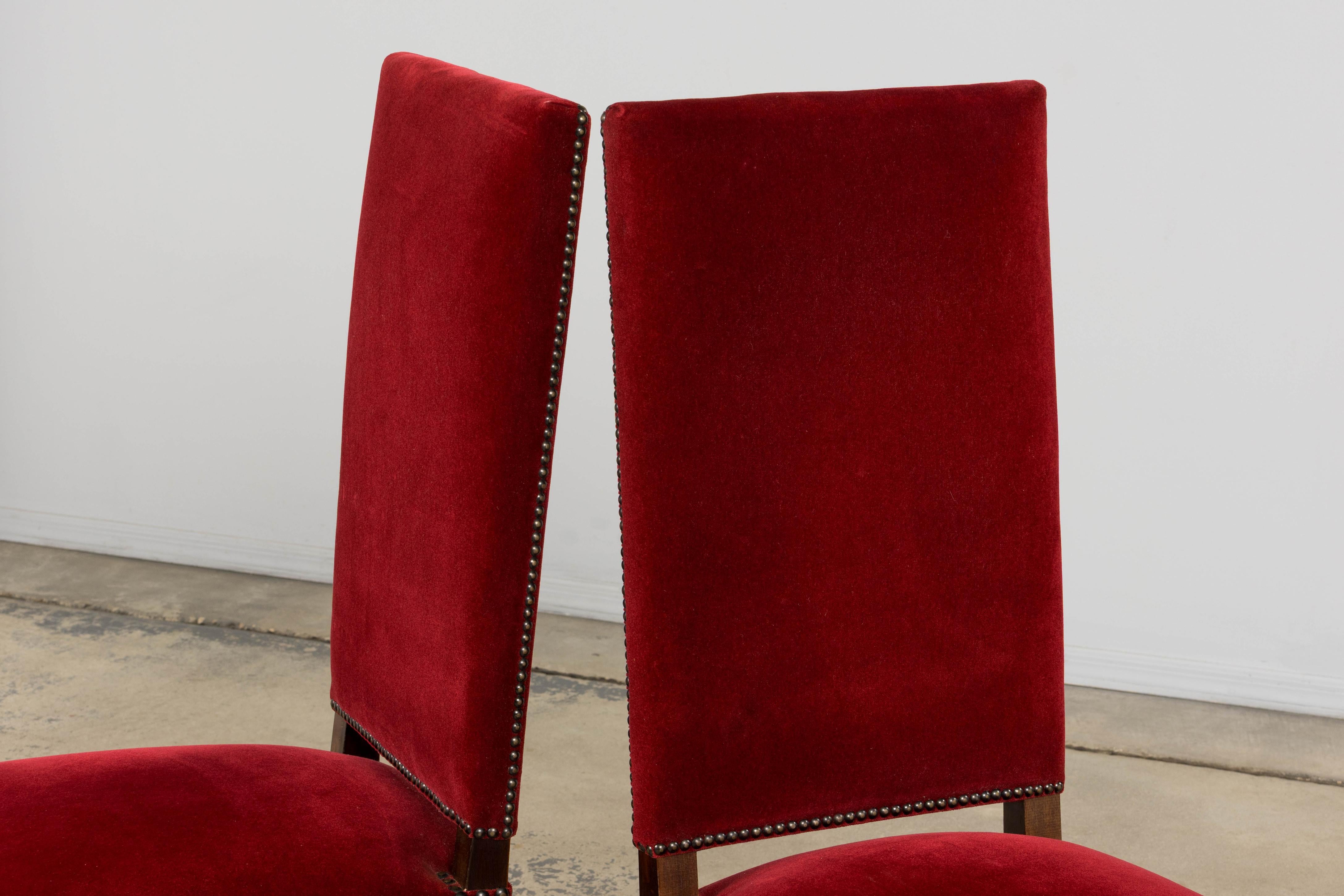 Antique French Louis XIII Style Maple Dining Chairs in Red Velvet - Set of 10 For Sale 9