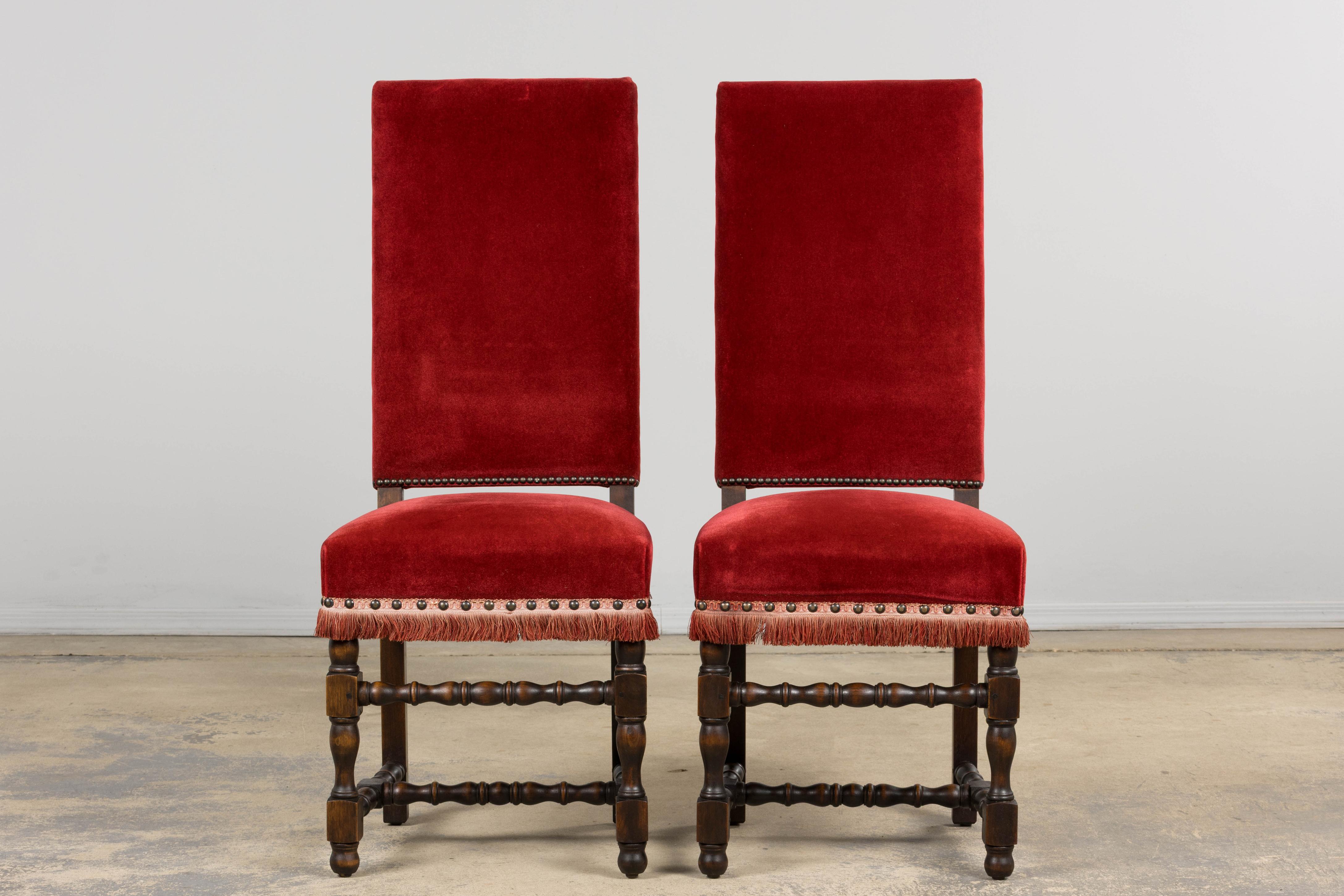 Antique French Louis XIII Style Maple Dining Chairs in Red Velvet - Set of 10 For Sale 10