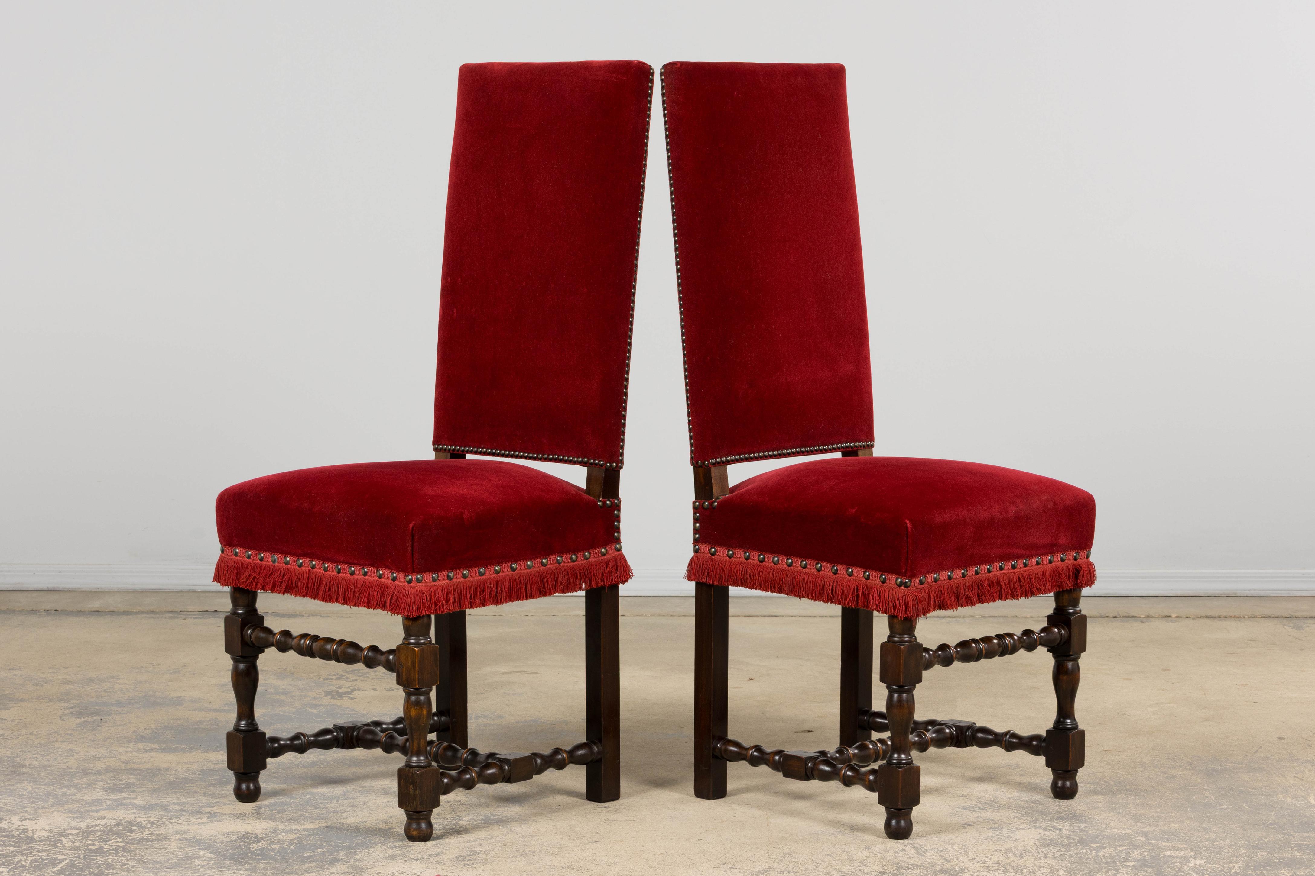 Antique French Louis XIII Style Maple Dining Chairs in Red Velvet - Set of 10 For Sale 11