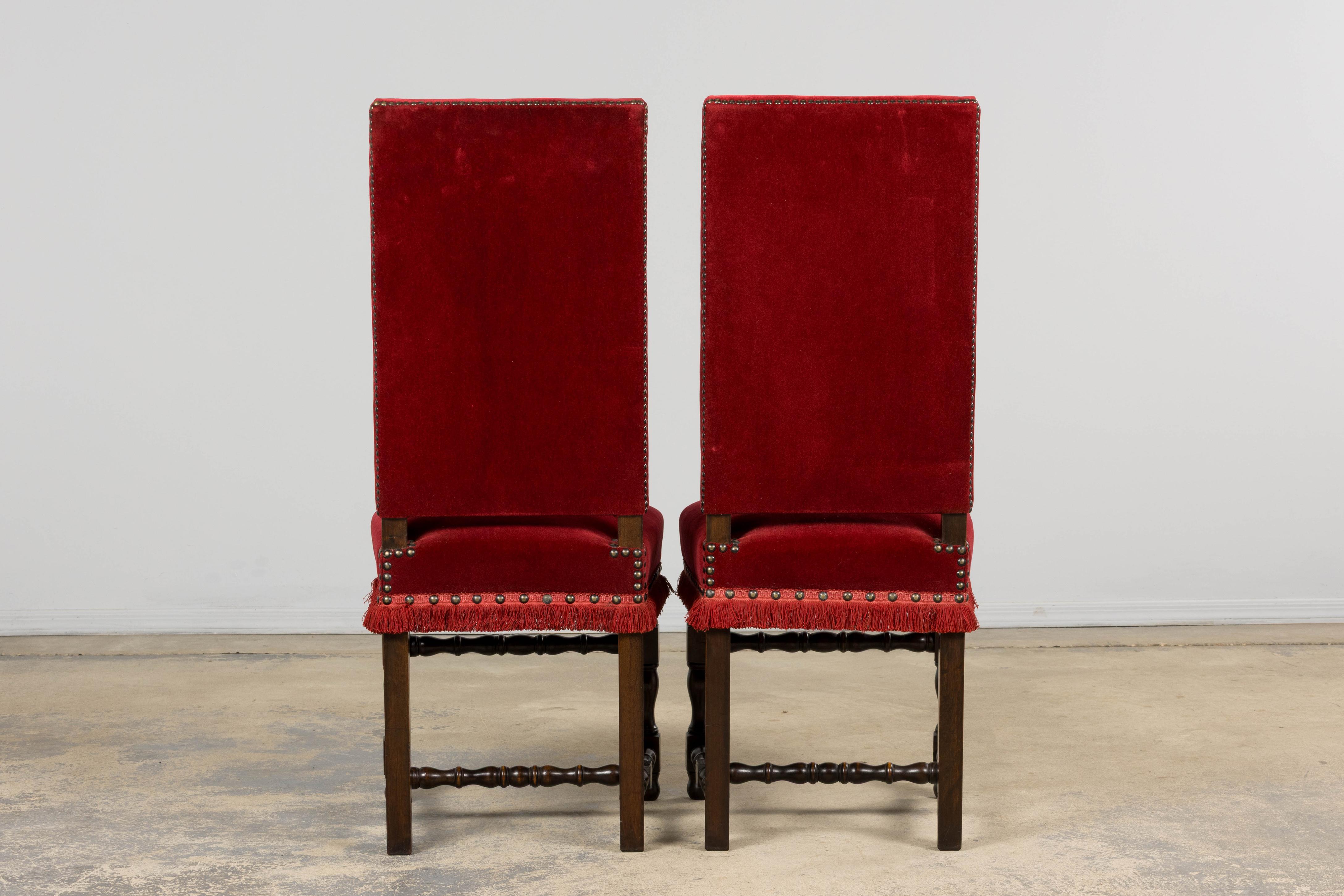 Antique French Louis XIII Style Maple Dining Chairs in Red Velvet - Set of 10 For Sale 14