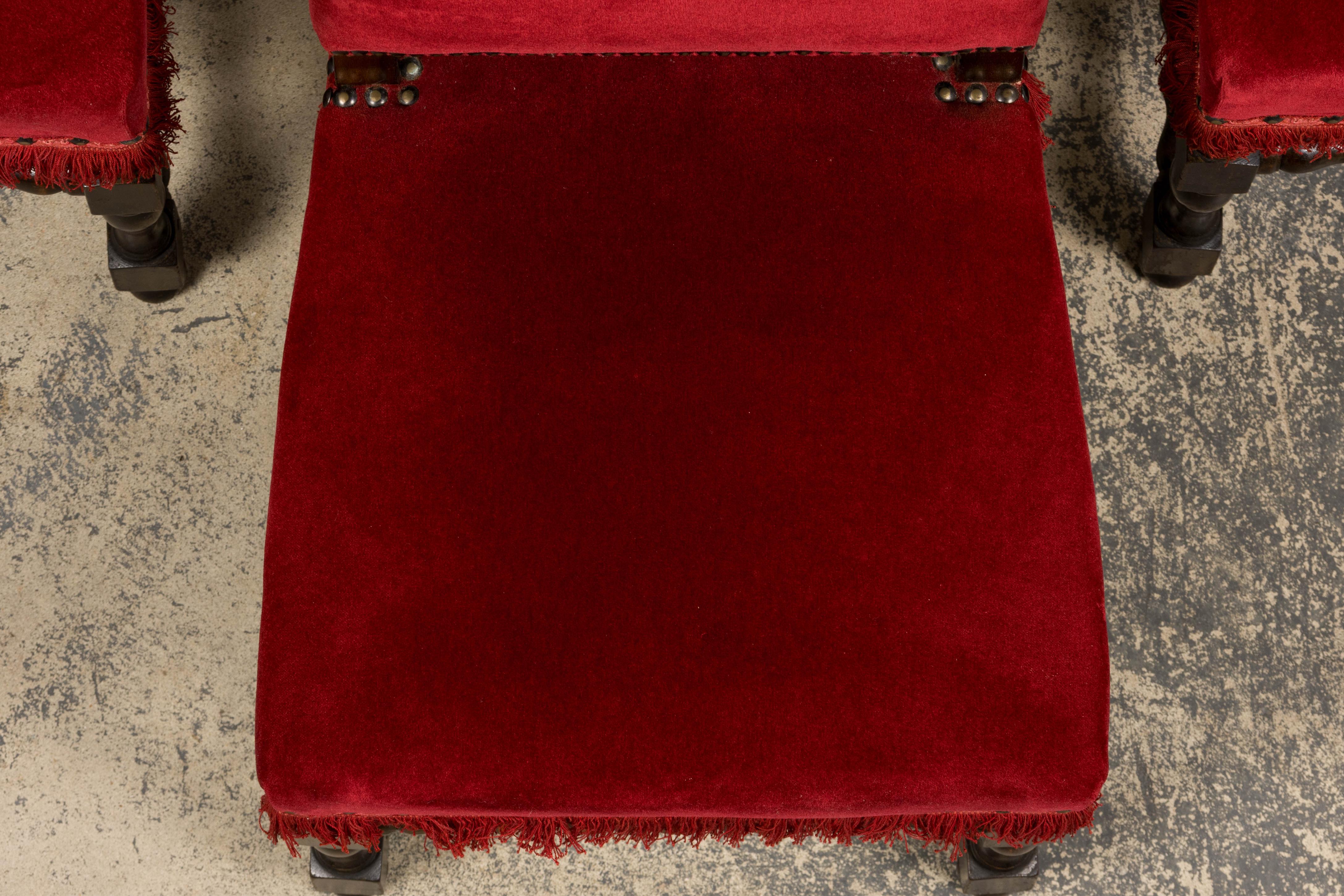 Antique French Louis XIII Style Maple Dining Chairs in Red Velvet - Set of 10 In Good Condition For Sale In Astoria, NY