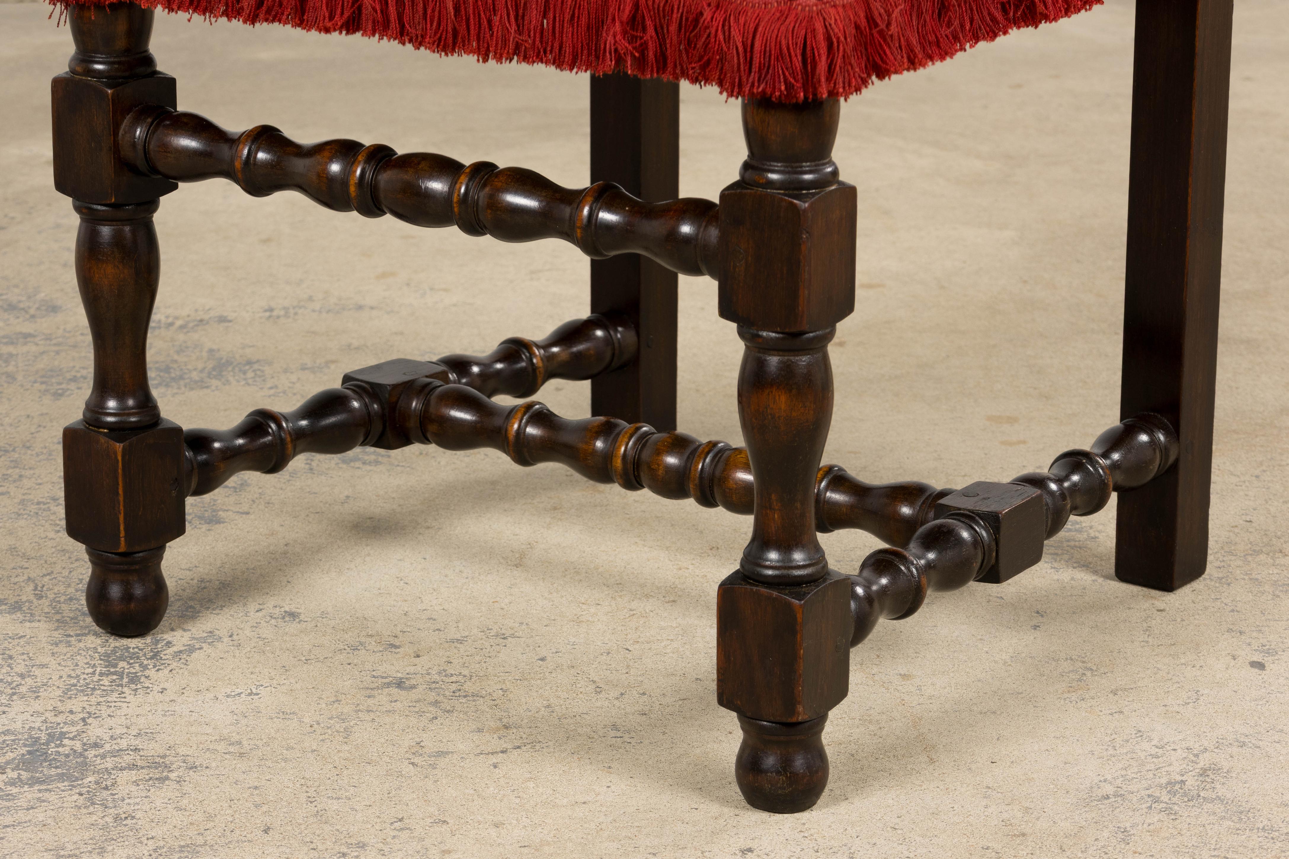 Antique French Louis XIII Style Maple Dining Chairs in Red Velvet - Set of 10 For Sale 4