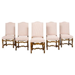 Antique French Louis XIII Style Dining Chairs in Oak a strisce rosa blush - Set di 6 sedie