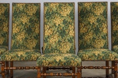 Antique French Louis XIII Style Oak Dining Chairs W/ Verdure Tapestry - Set of 6
