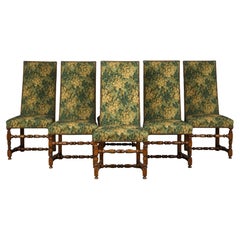 Antique French Louis XIII Style Oak Dining Chairs W/ Verdure Tapestry - Set of 6