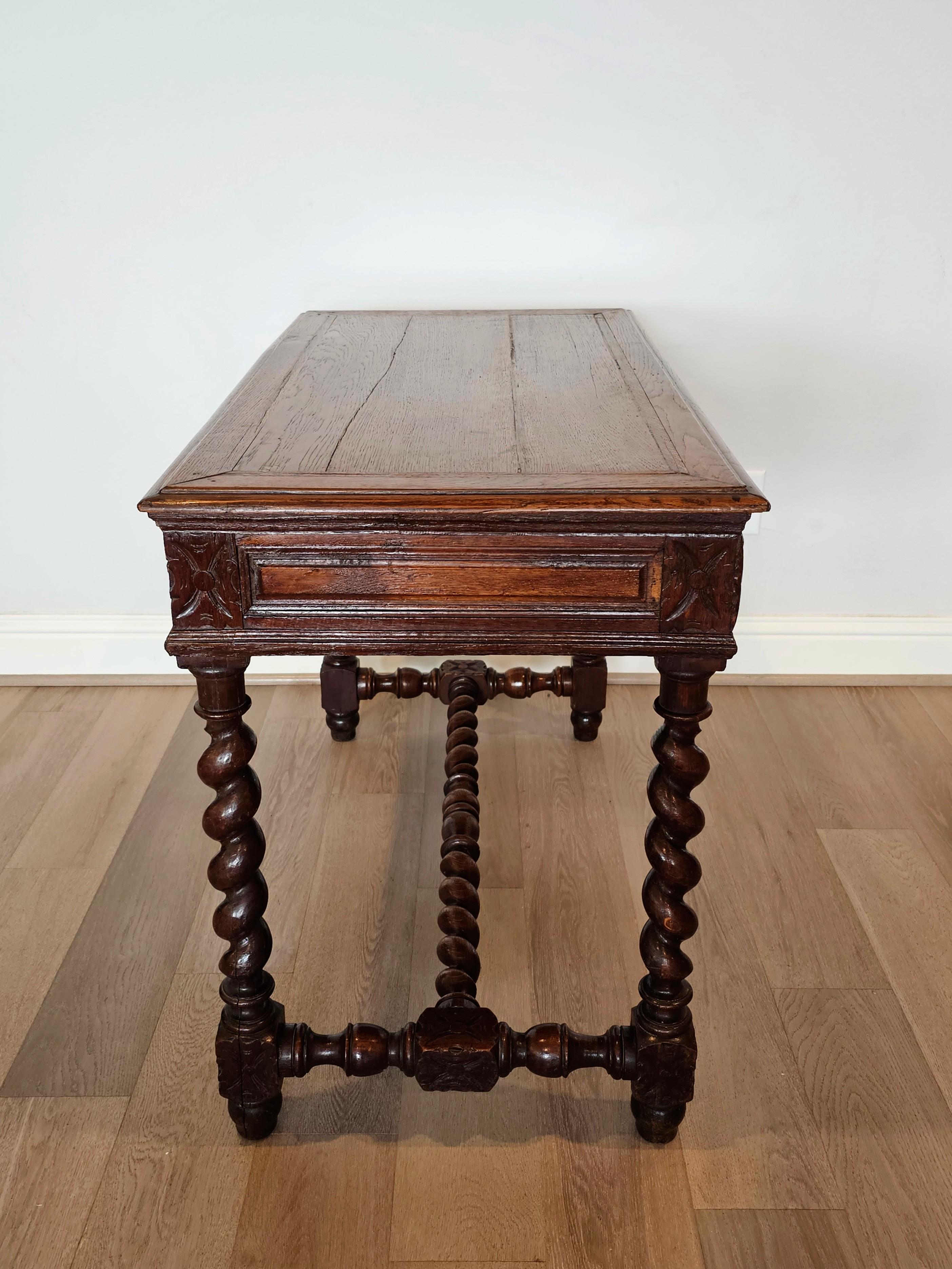 Antique French Louis XIII Style Oak Writing Table 9