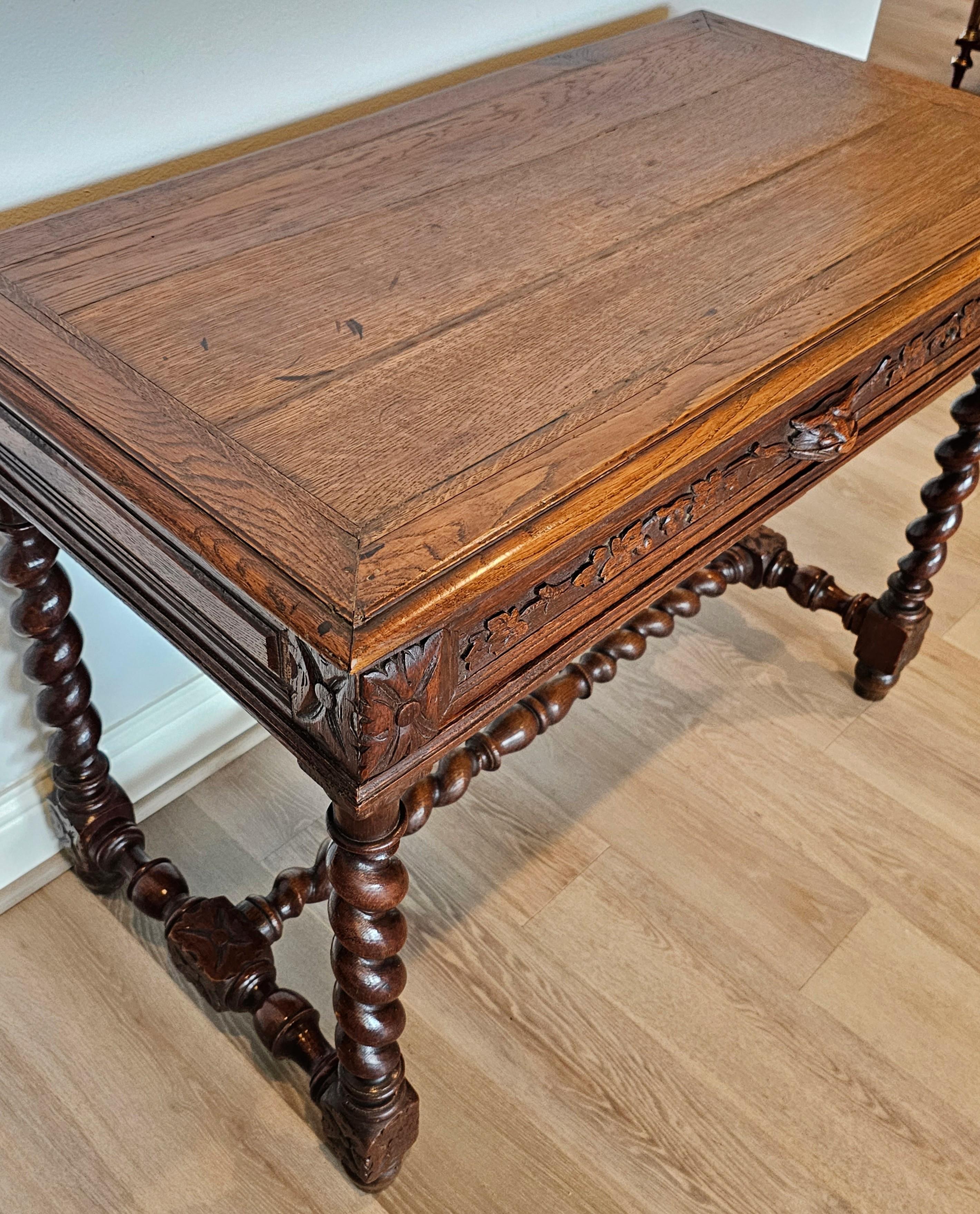 19th Century Antique French Louis XIII Style Oak Writing Table