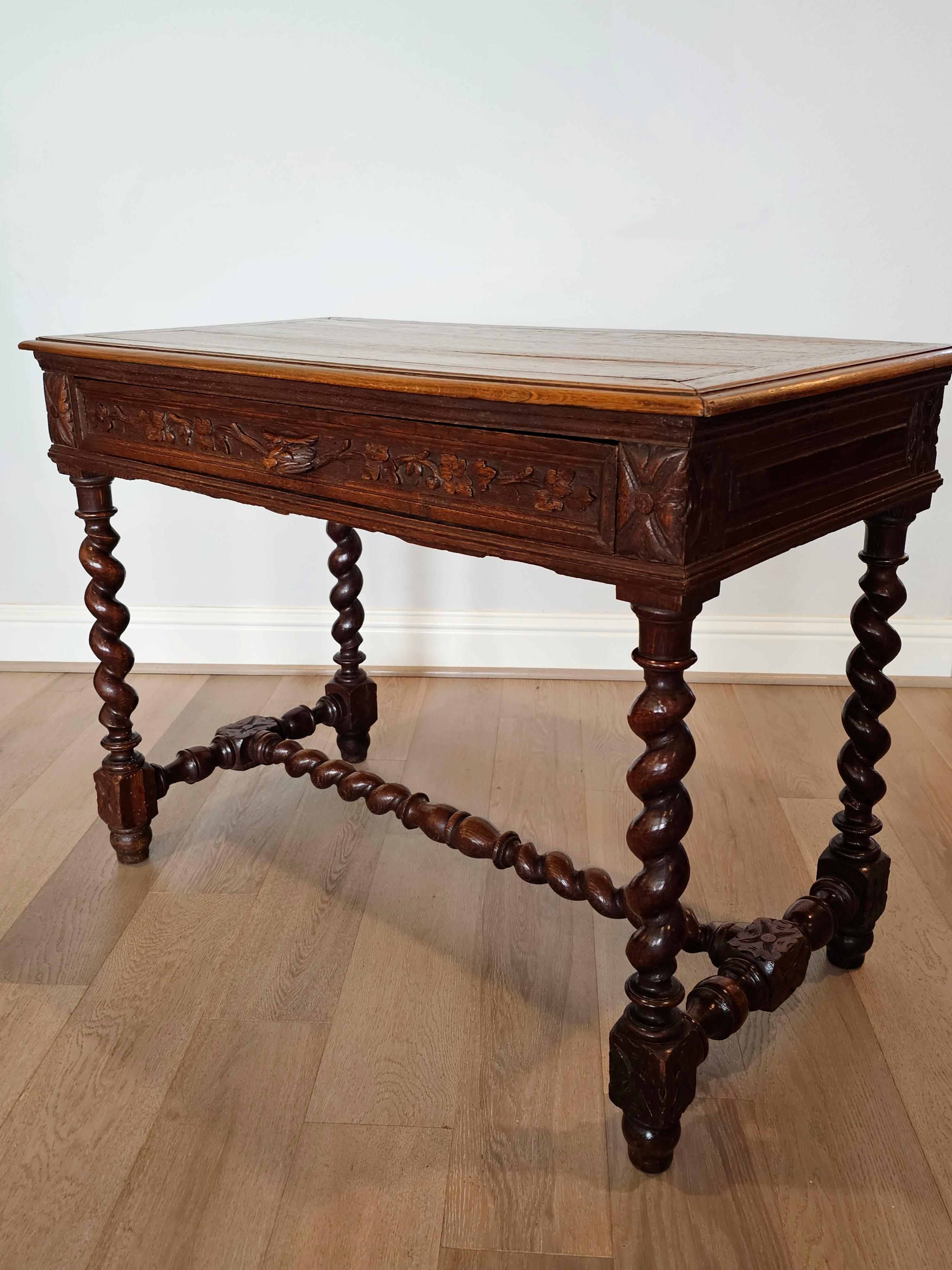 Antique French Louis XIII Style Oak Writing Table 4