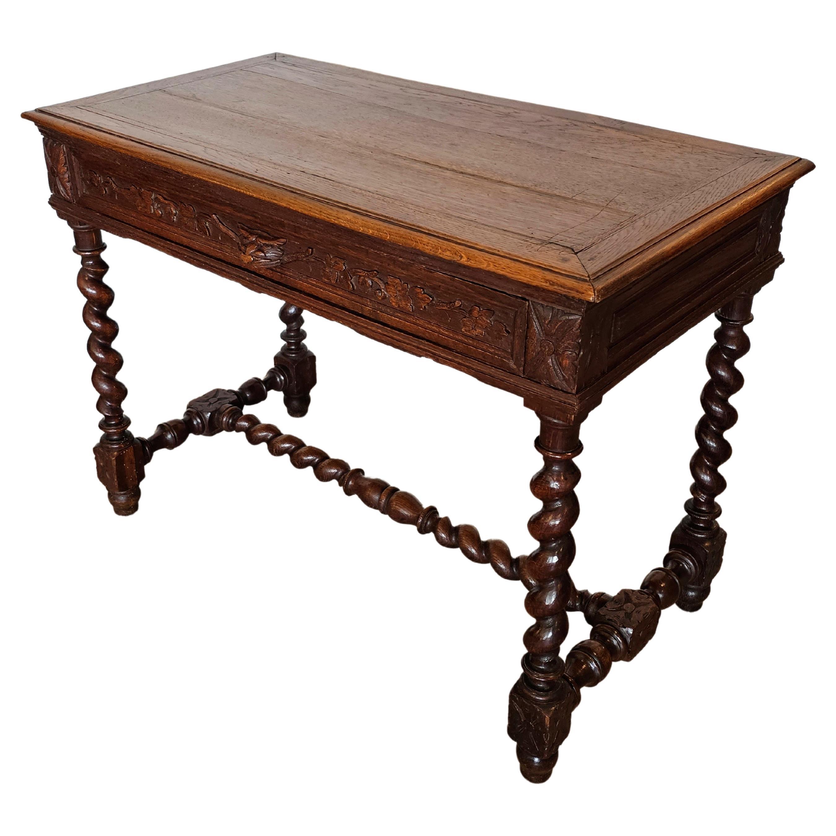 Antique French Louis XIII Style Oak Writing Table