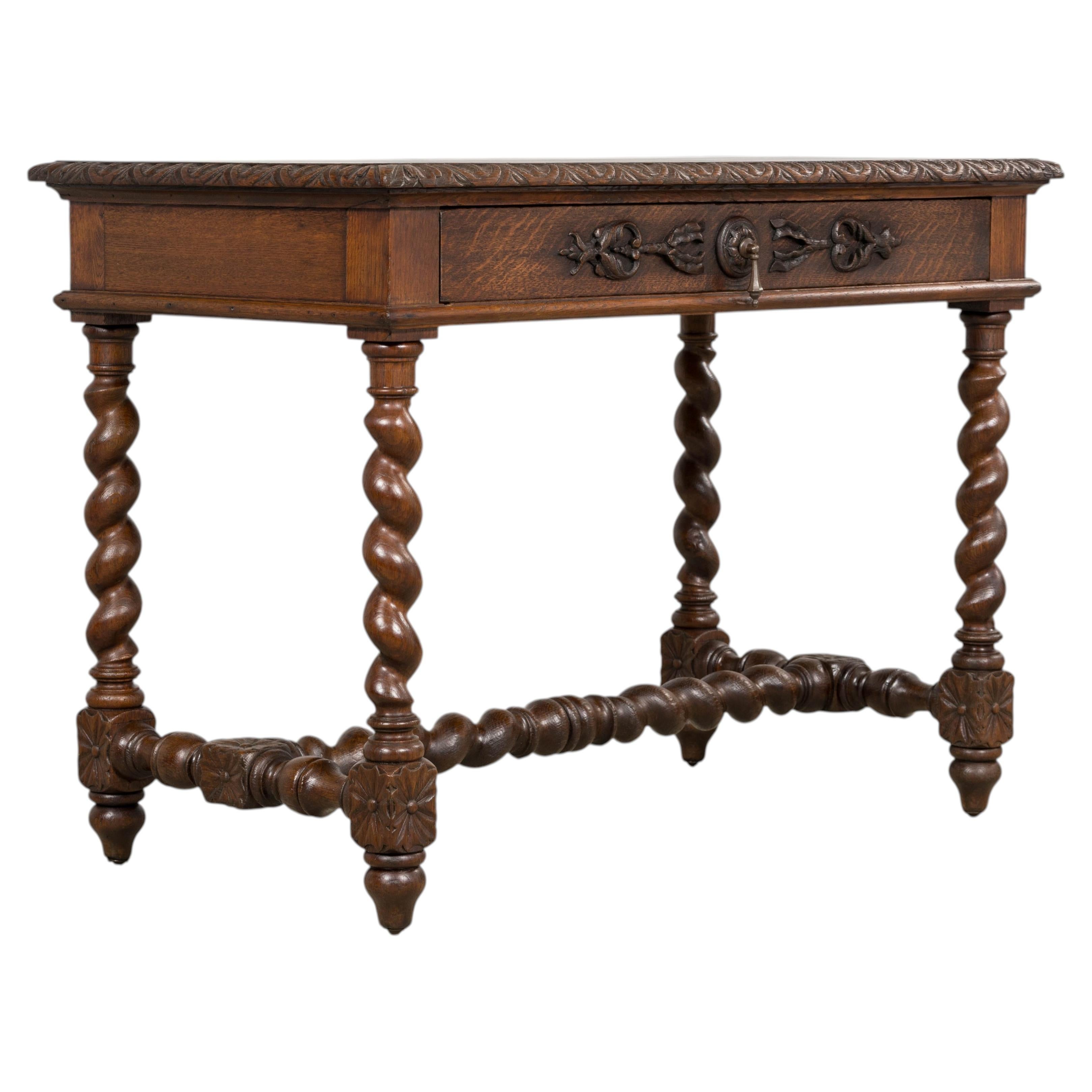 Antique French Louis XIII Style Oak Writing Table or Side Table, Late 19th C.