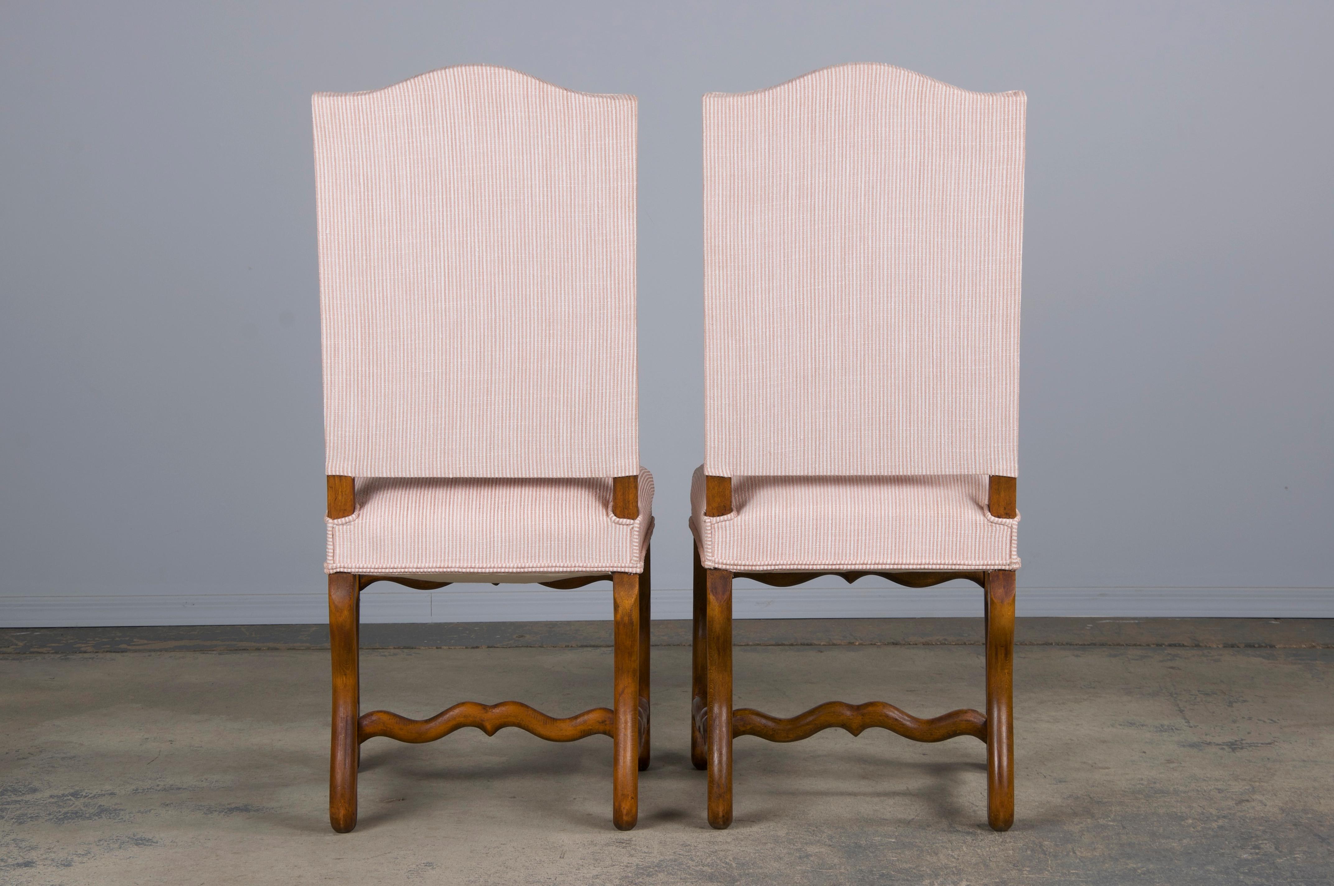 Antique French Louis XIII Style Oak Dining Chairs W/ Striped Chenille- Set of 6 For Sale 8