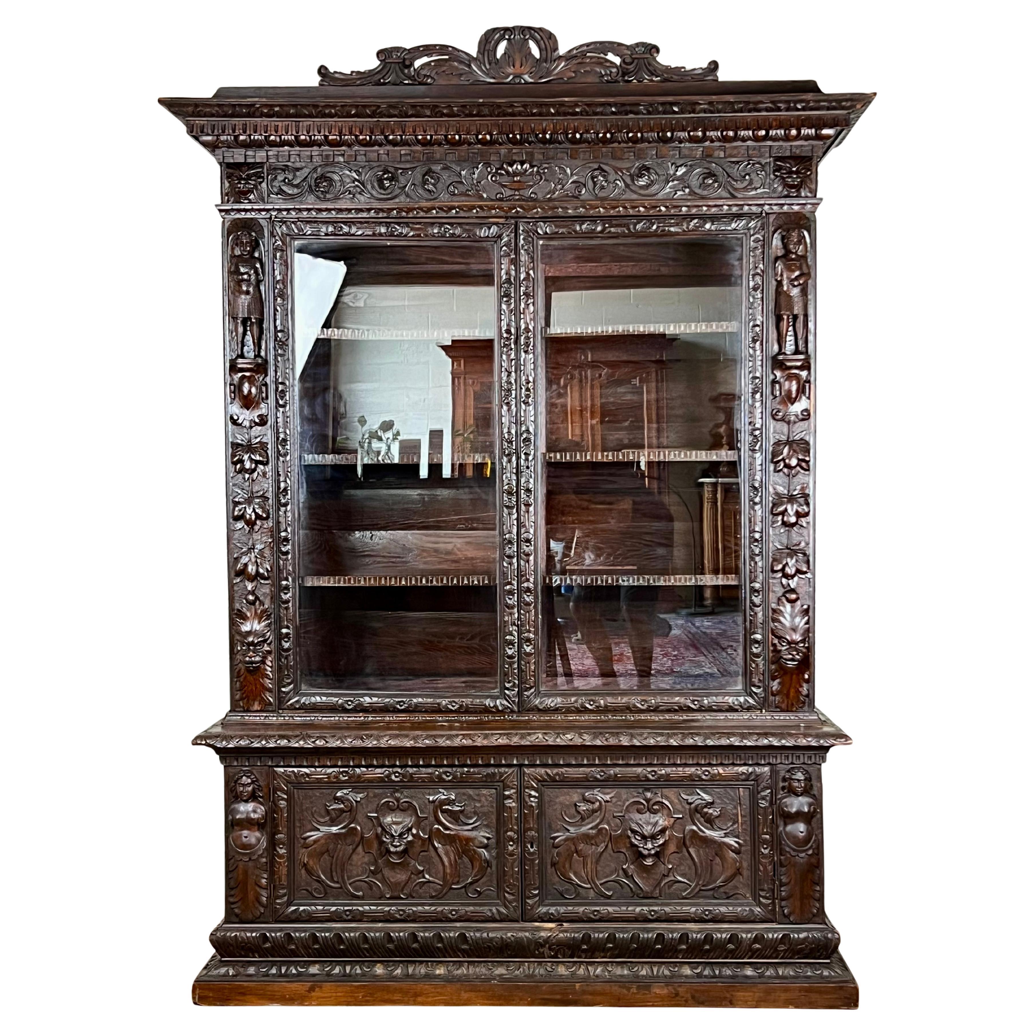 Antique French Louis XIII Style Renaissance Revival Cabinet c. Mid 19th Century