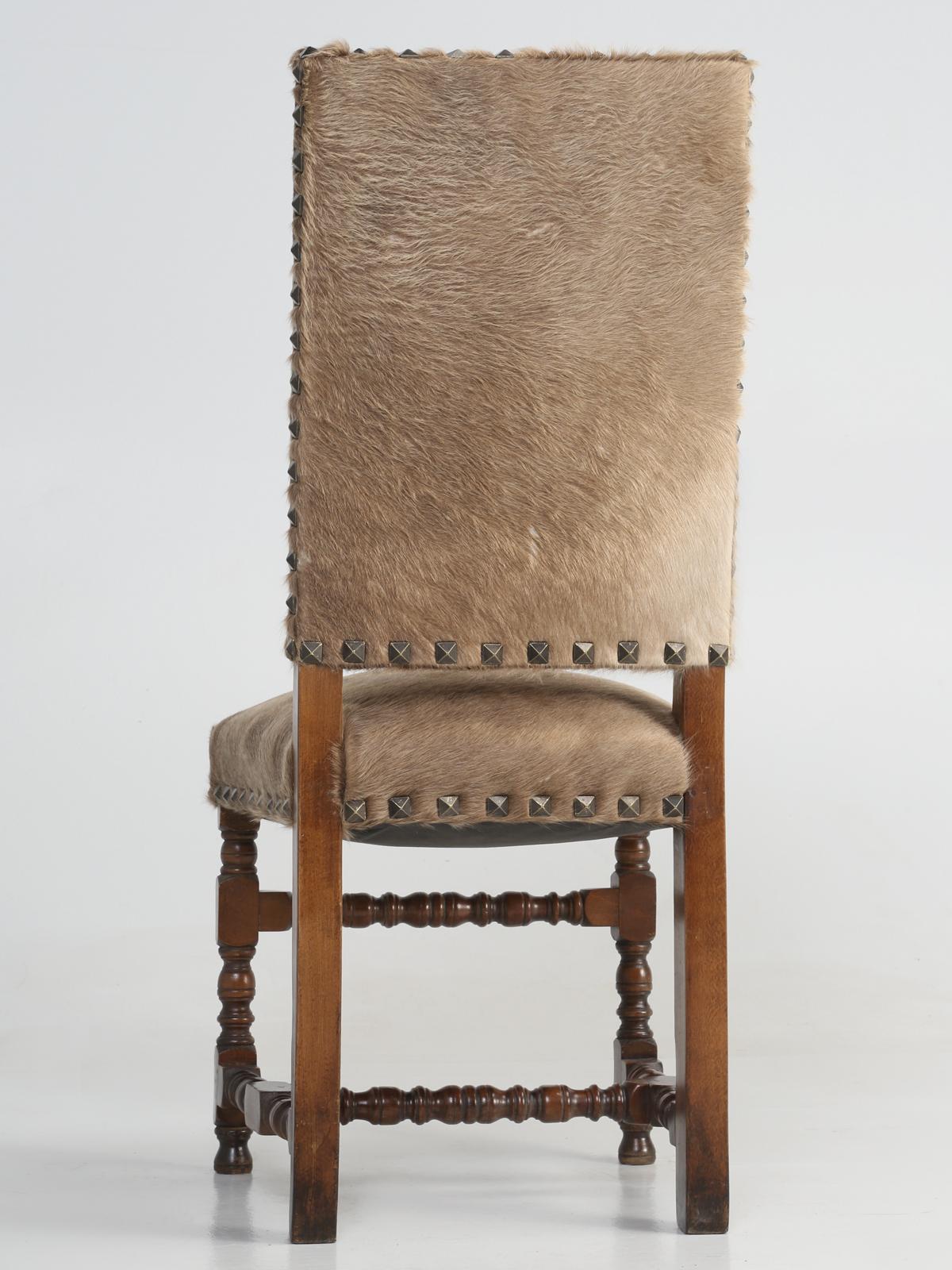 Antique French Louis XIII Style Side Chair Covered in Cow Fur on Hide 12