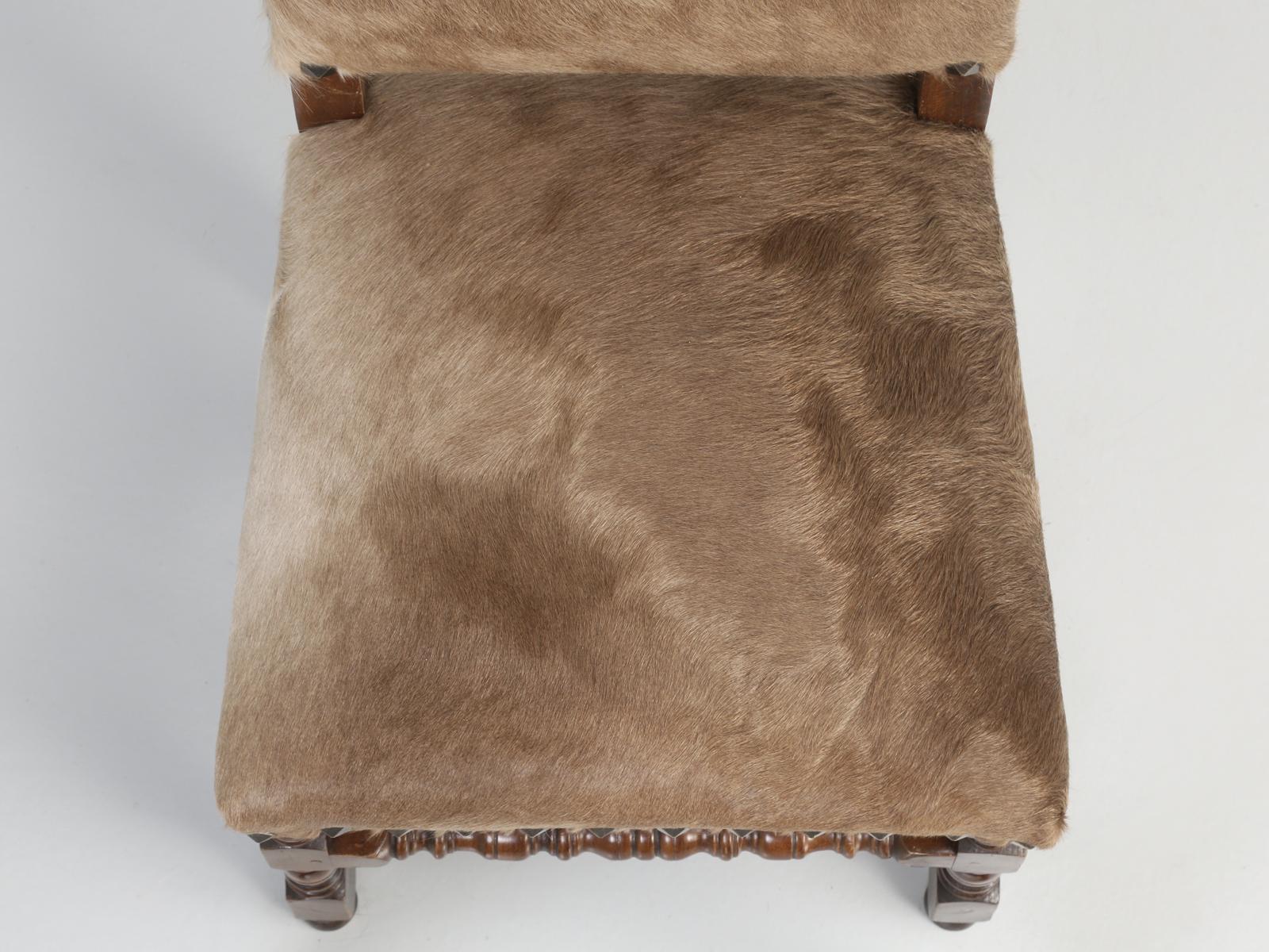 Early 20th Century Antique French Louis XIII Style Side Chair Covered in Cow Fur on Hide