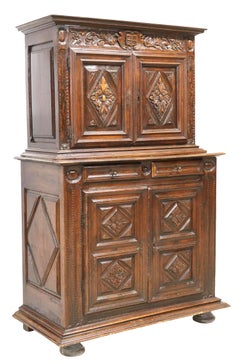 Antique French Louis XIII Style Tall Double Buffet Cupboard