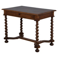 Antique French Louis XIII Style Walnut Barley Twist Writing Desk