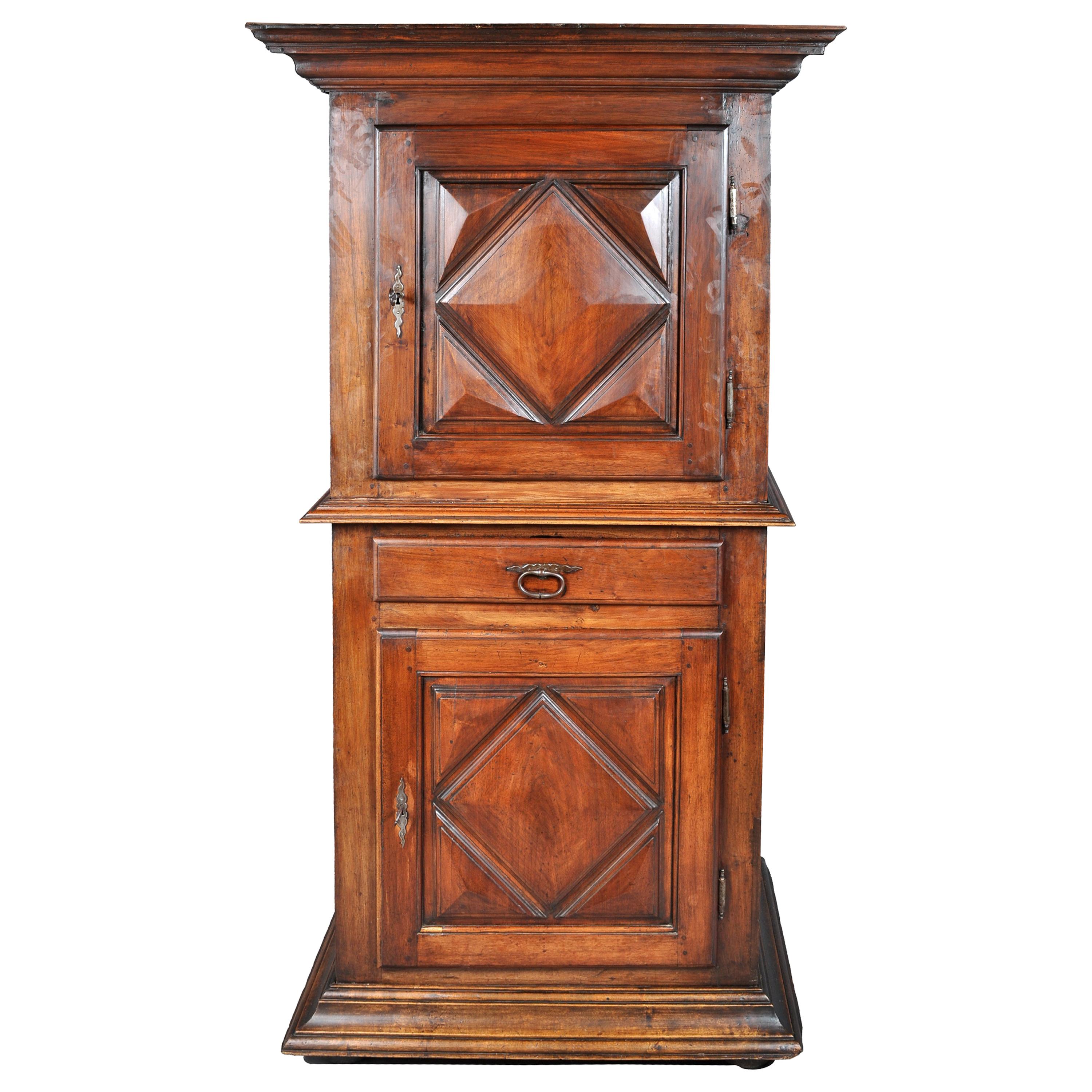 Antique French Louis XIII Walnut Cabinet / Armoire / Bonnetiere, circa 1750