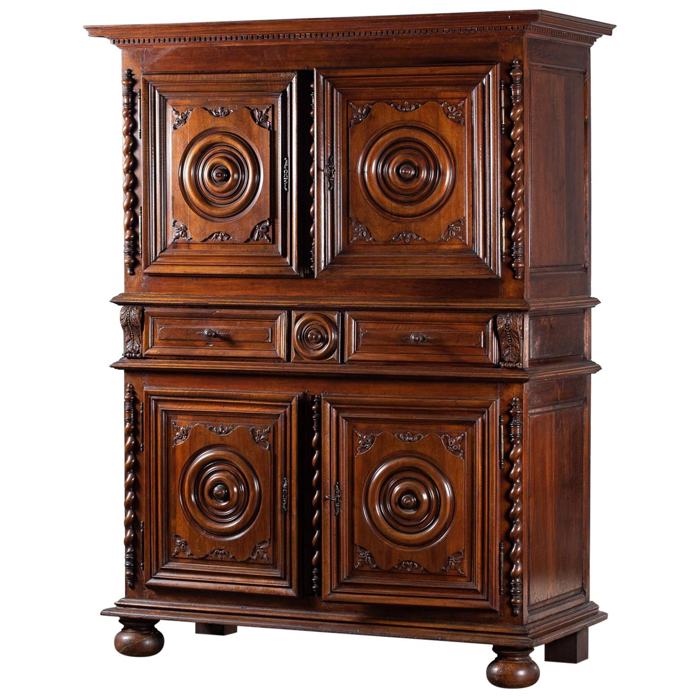 Antique French Louis XIII Walnut Cabinet Armoire circa 1770 of Grand Scale