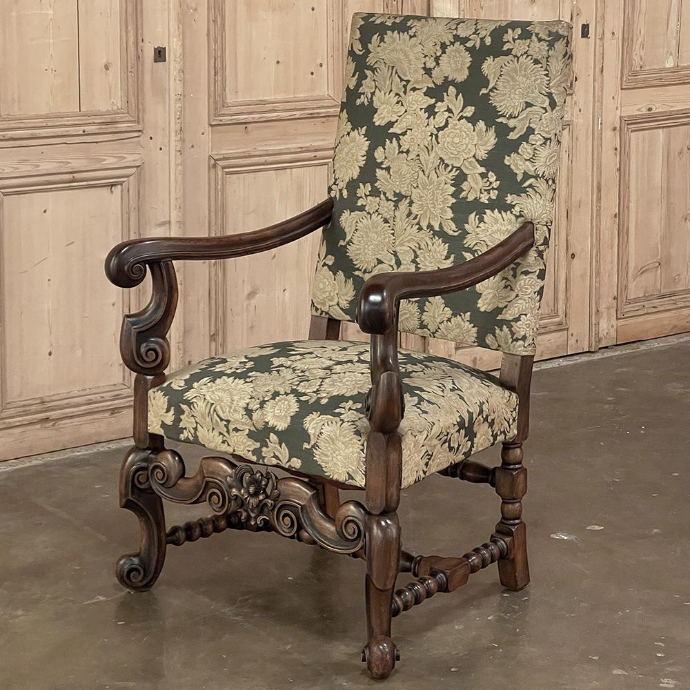 Hand-Carved Antique French Louis XIV Armchair, Fauteuil For Sale