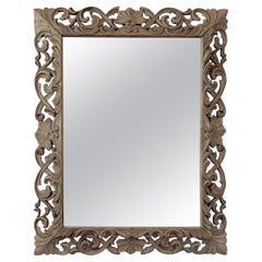 Antique French Louis XIV Baroque Stripped Hand-Carved Wood Mirror