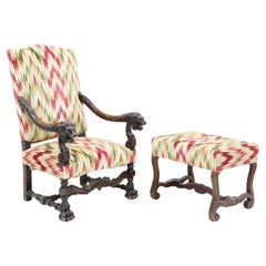 Ancien fauteuil et ottoman français de style baroque Louis XIV