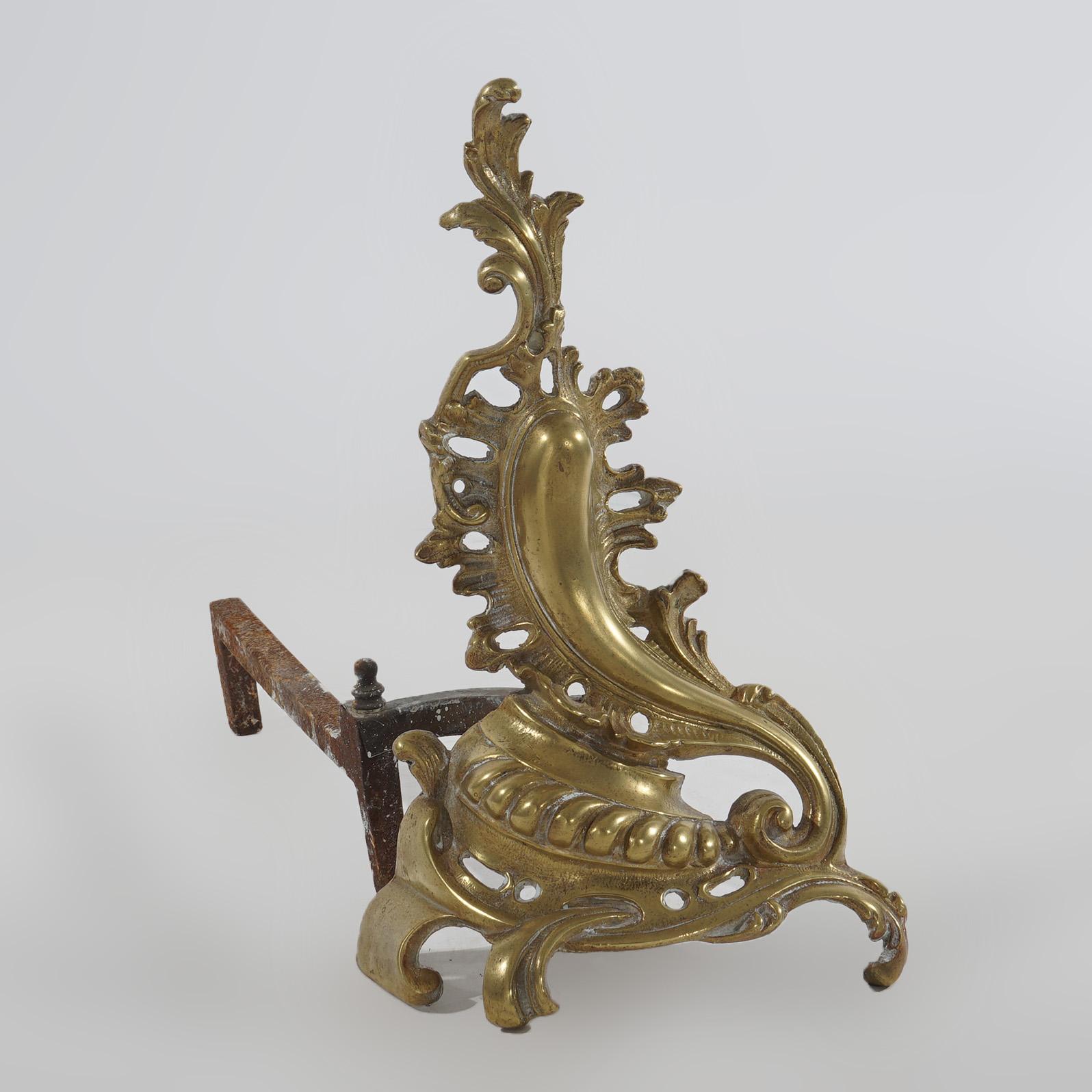 Moulage Chenets de cheminée français anciens Louis XIV en bronze en forme de feuillage, vers 1890 en vente