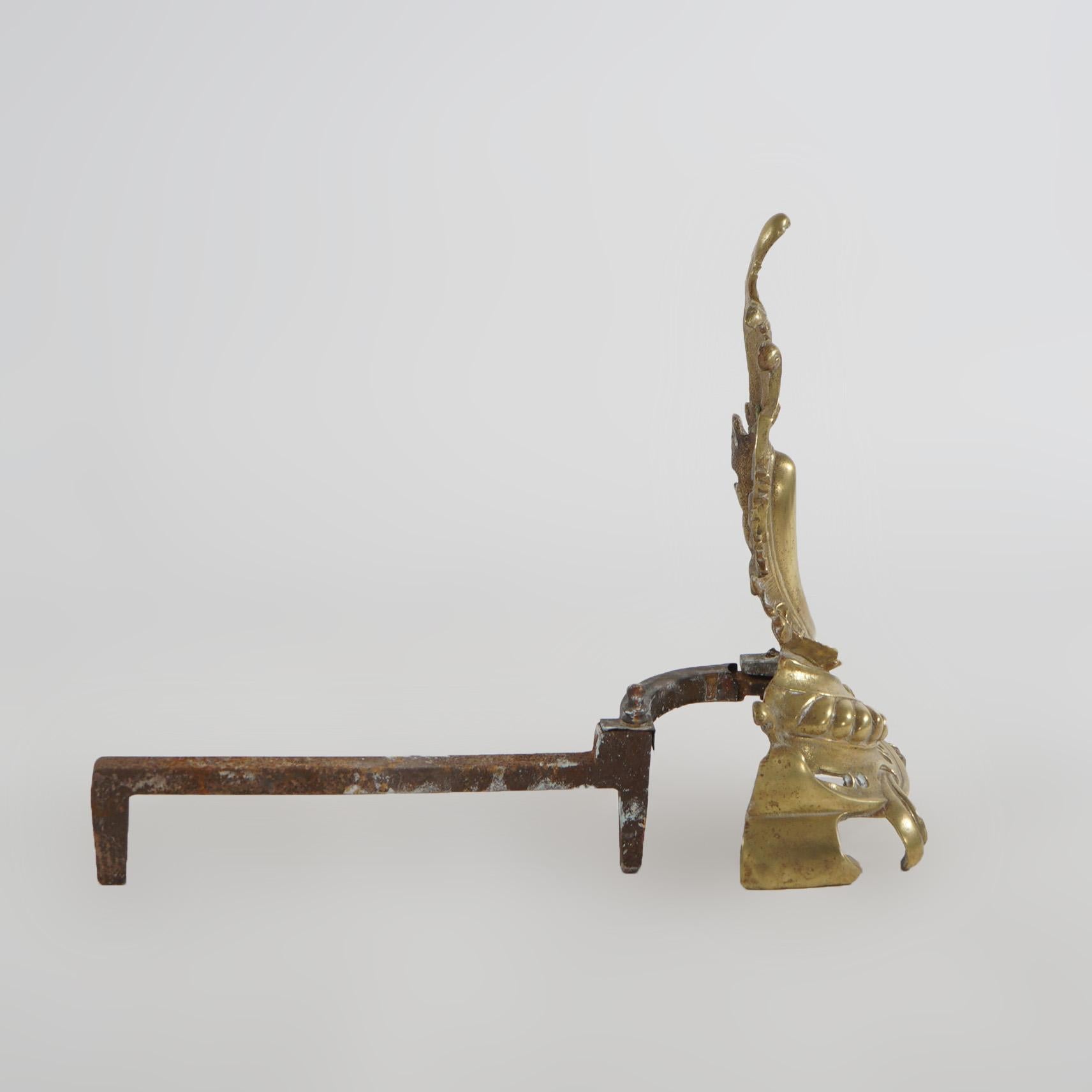 Chenets de cheminée français anciens Louis XIV en bronze en forme de feuillage, vers 1890 Bon état - En vente à Big Flats, NY