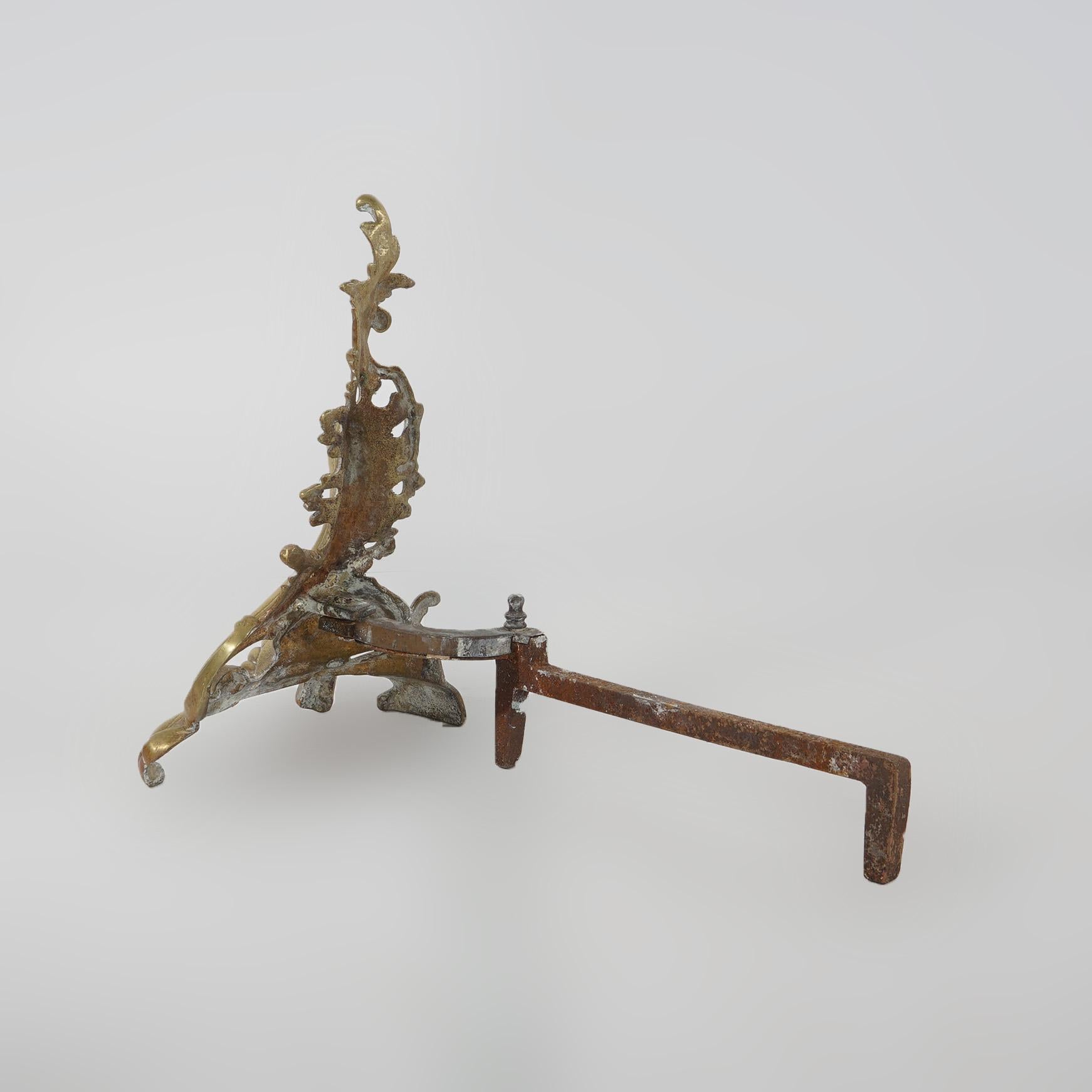 XIXe siècle Chenets de cheminée français anciens Louis XIV en bronze en forme de feuillage, vers 1890 en vente