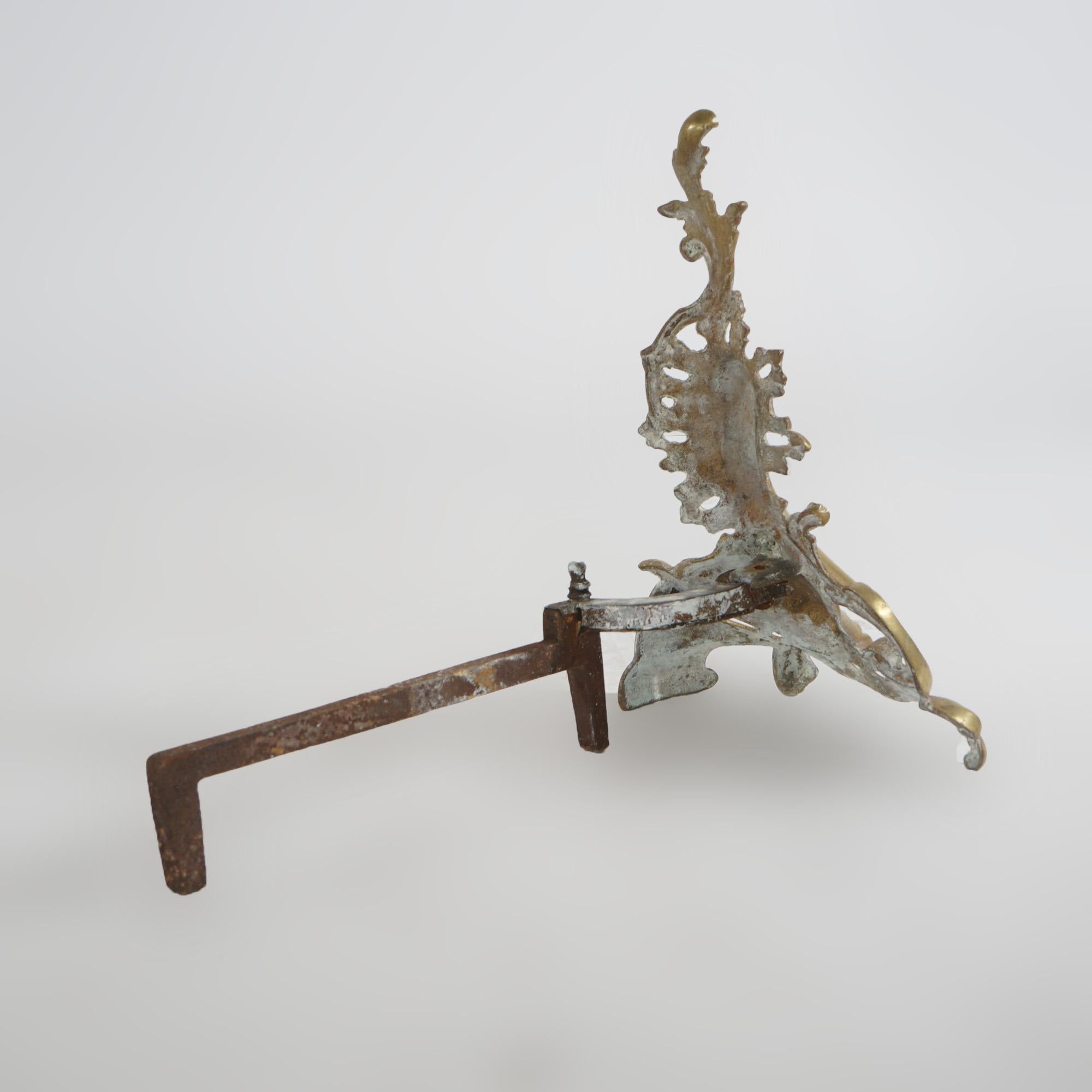 Bronze Chenets de cheminée français anciens Louis XIV en bronze en forme de feuillage, vers 1890 en vente