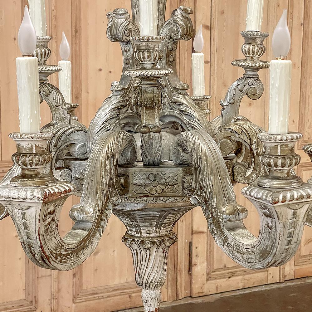 Antique French Louis XIV Carved & Painted Wood Chandelier 9